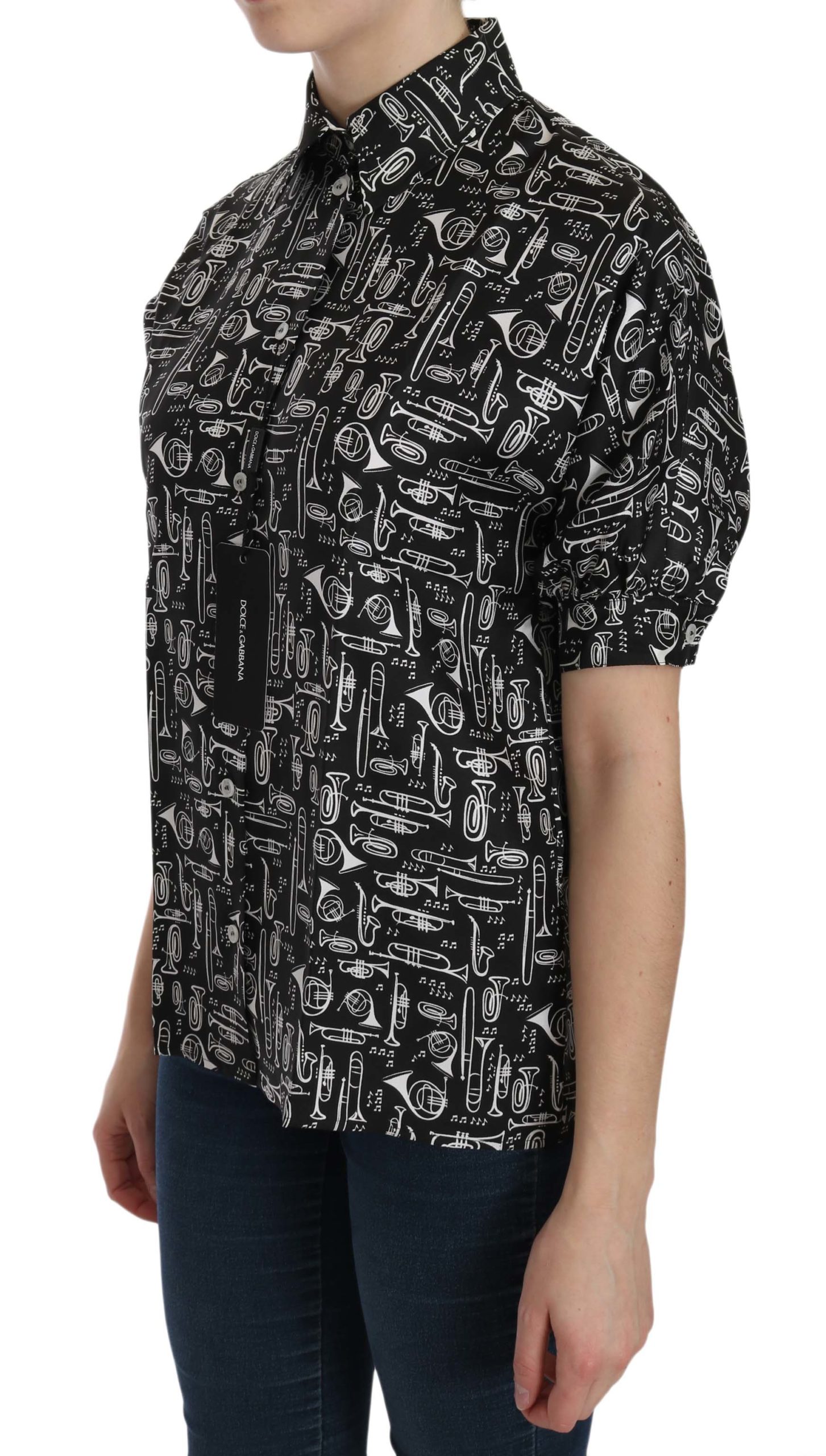 1026335.jpg Elegant Musical Instrument Silk Top - Image 2