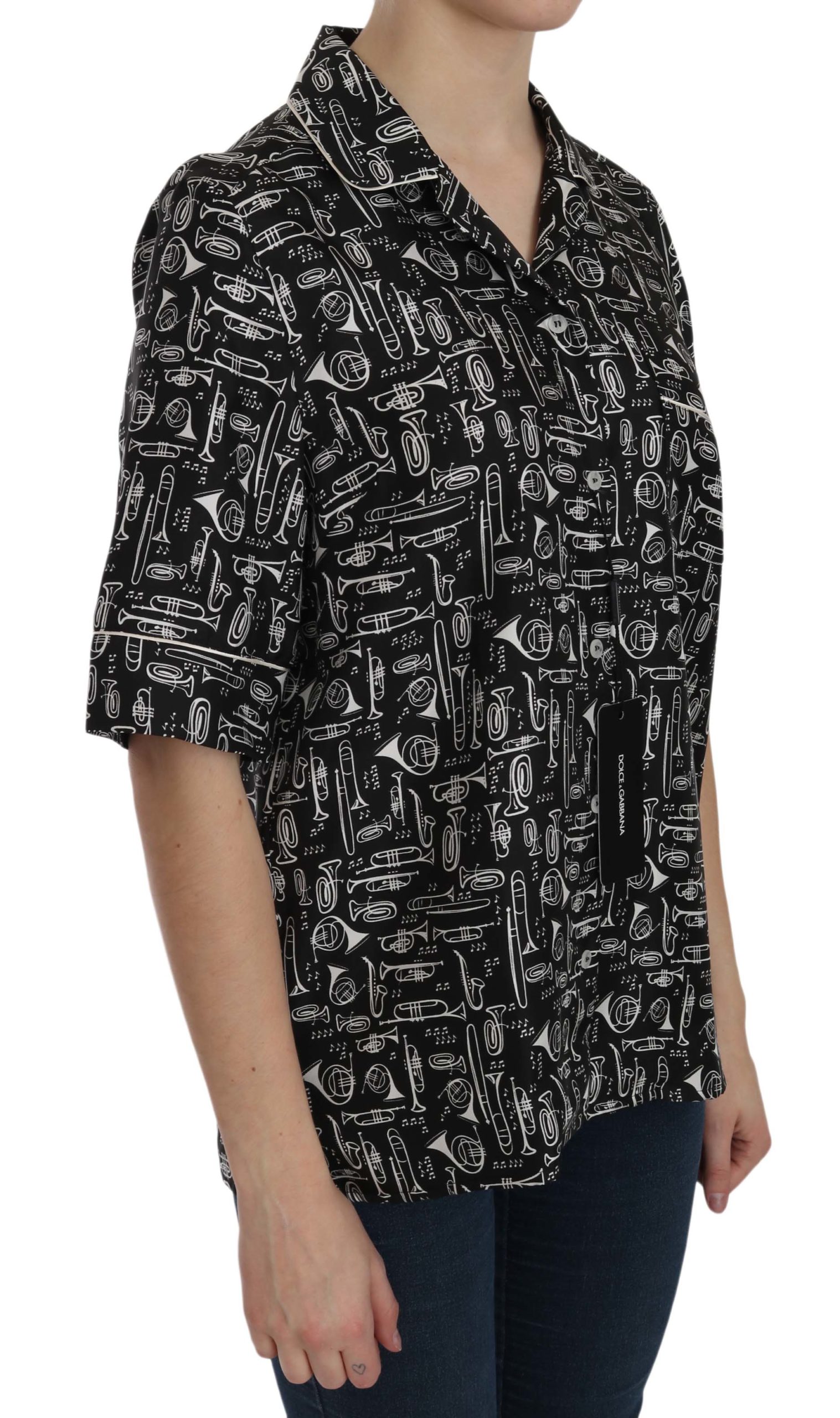 1026404.jpg Musical Instrument Silk Collared Top - Image 3