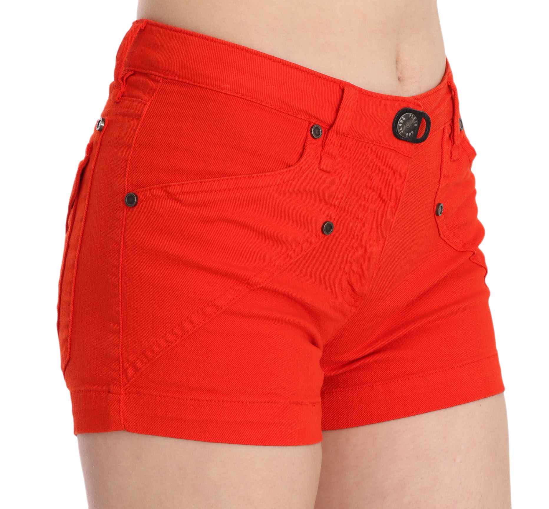 1042598.jpg Chic Mid Waist Mini Shorts in Vibrant Orange - Image 2