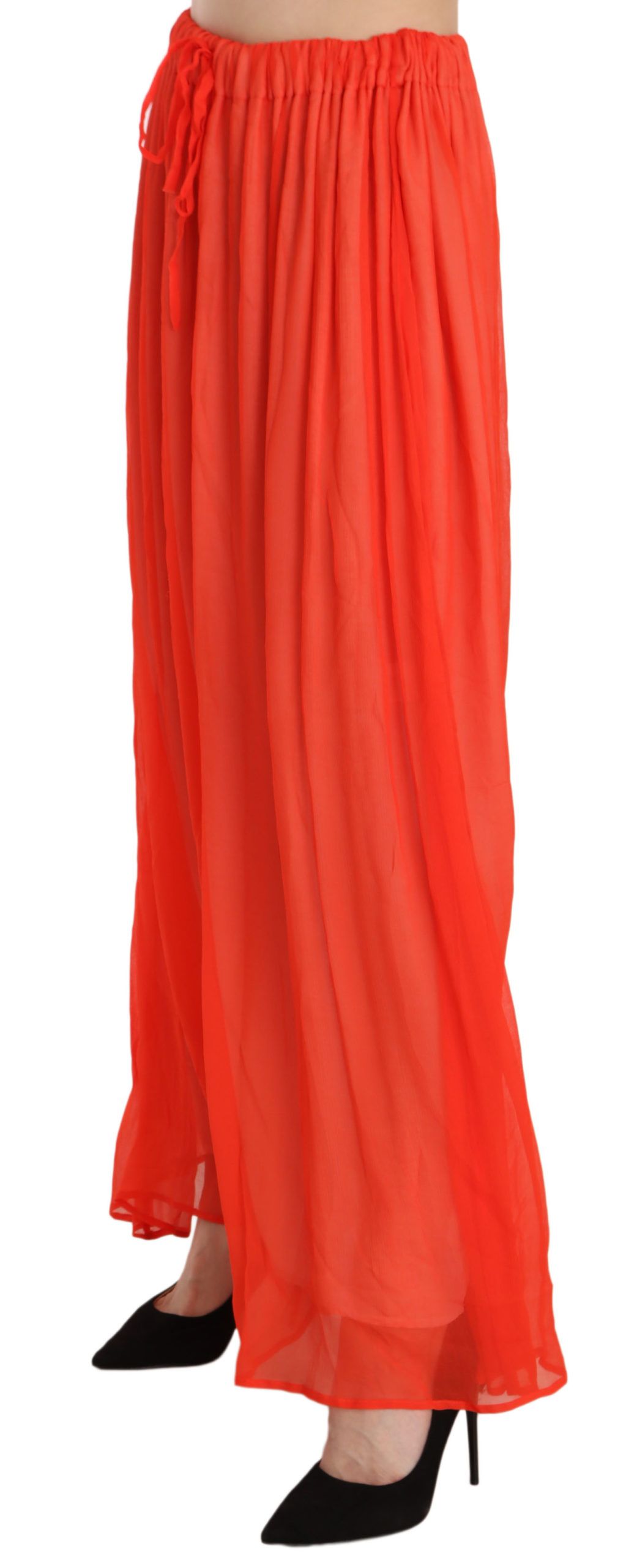 1138034.jpg Elegant Orange Pleated Maxi Skirt - Image 2