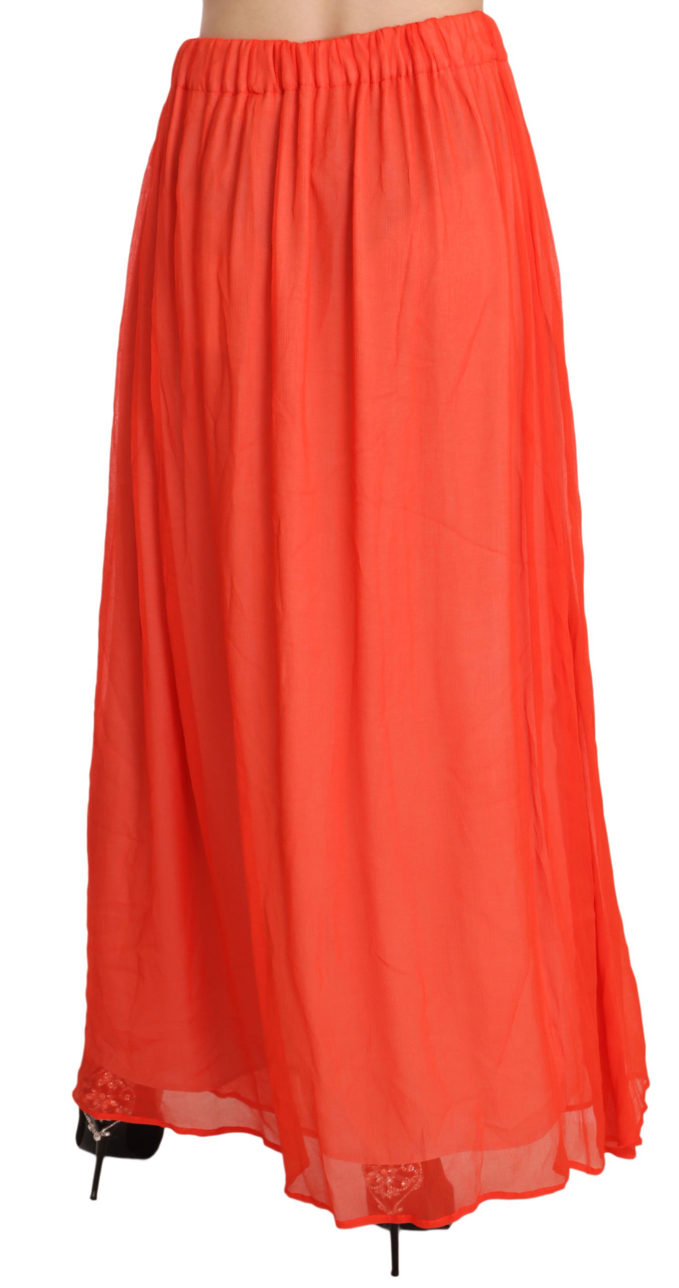1138037.jpg Elegant Orange Pleated Maxi Skirt - Image 3