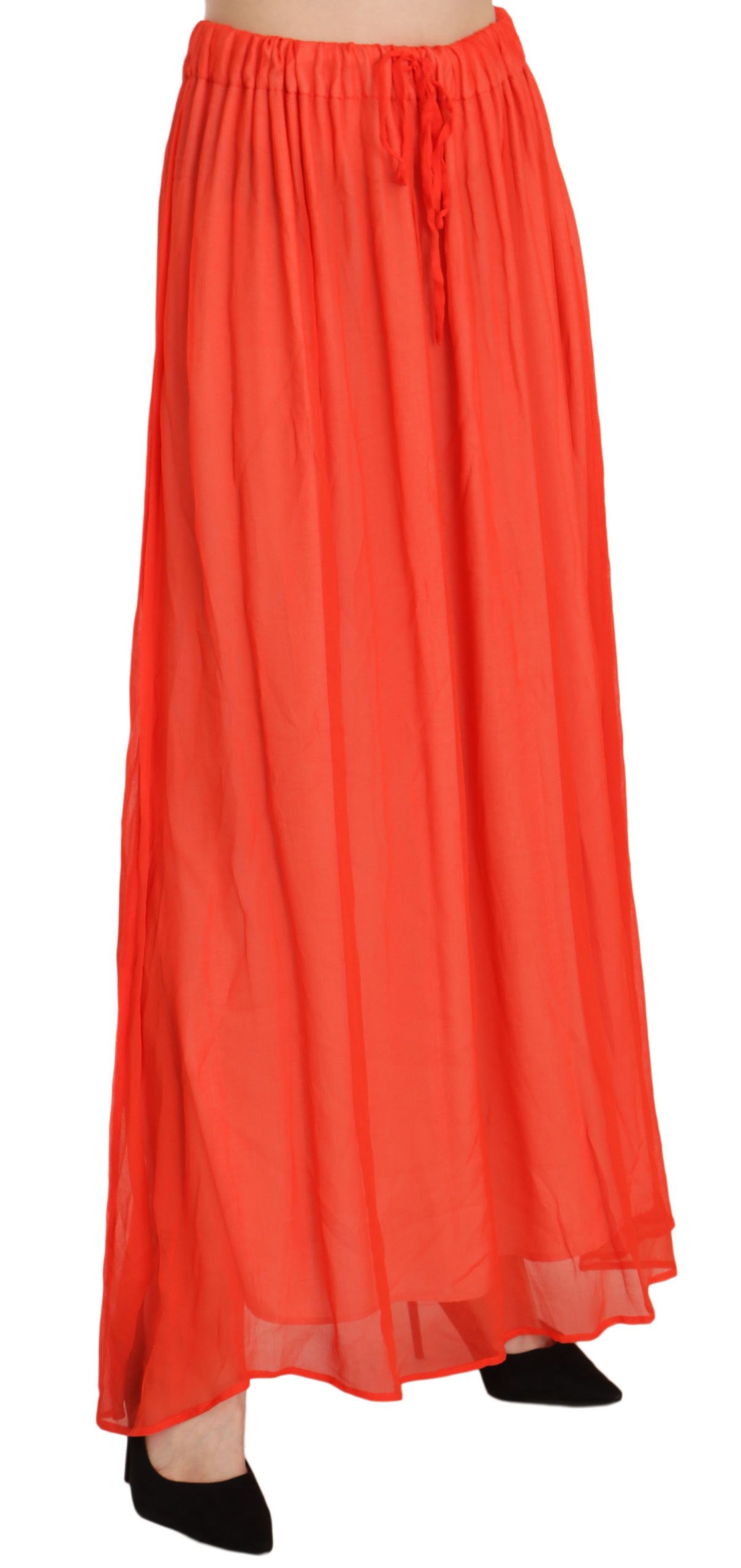 1138043.jpg Elegant Orange Pleated Maxi Skirt - Image 4