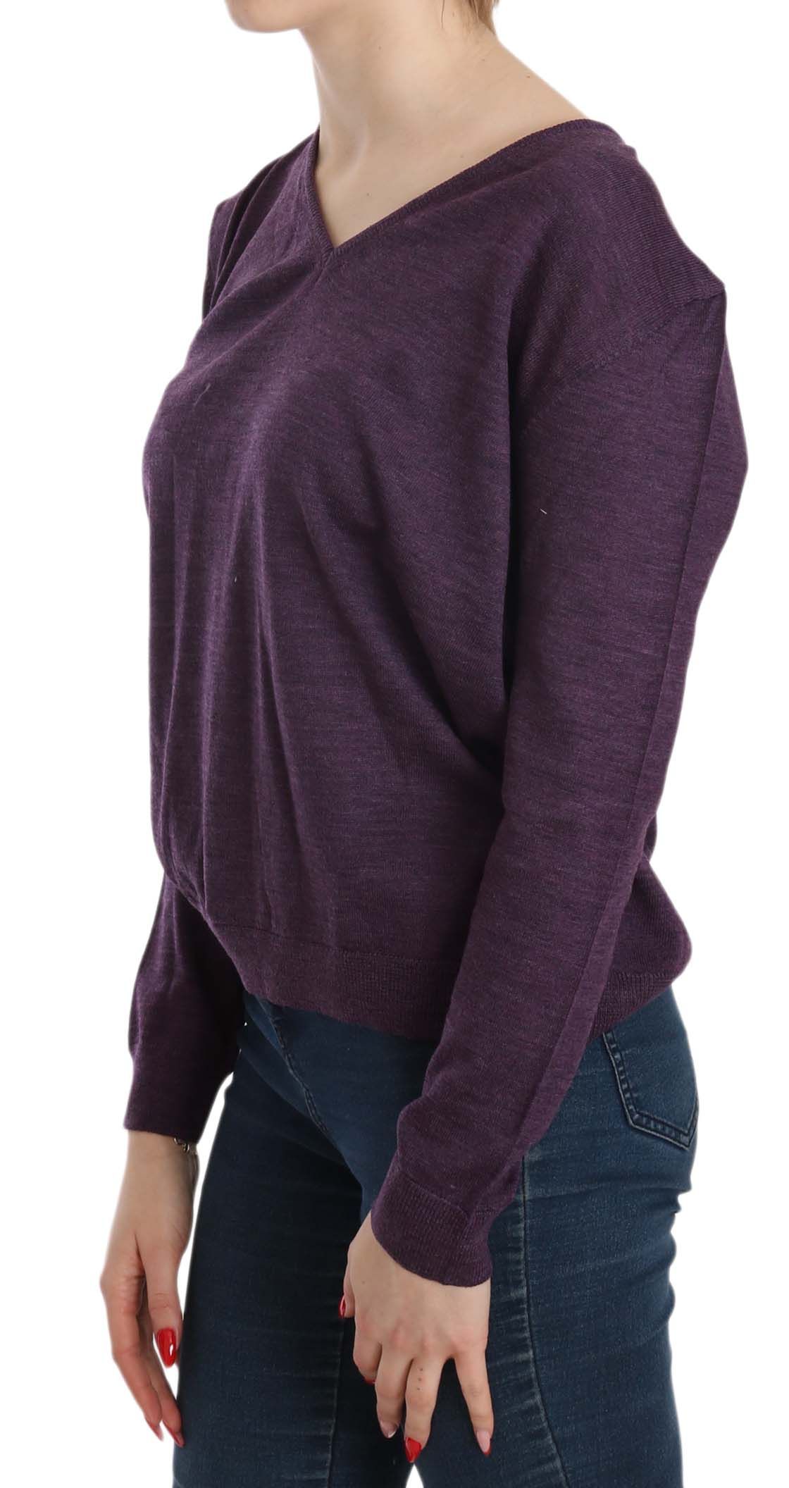 1156595.jpg Elegant Purple V-Neck Wool Blouse - Image 2