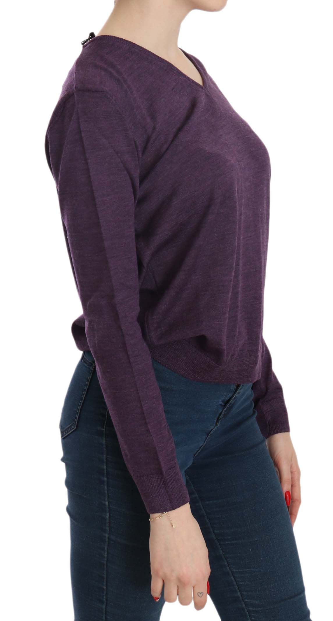 1156619.jpg Elegant Purple V-Neck Wool Blouse - Image 5