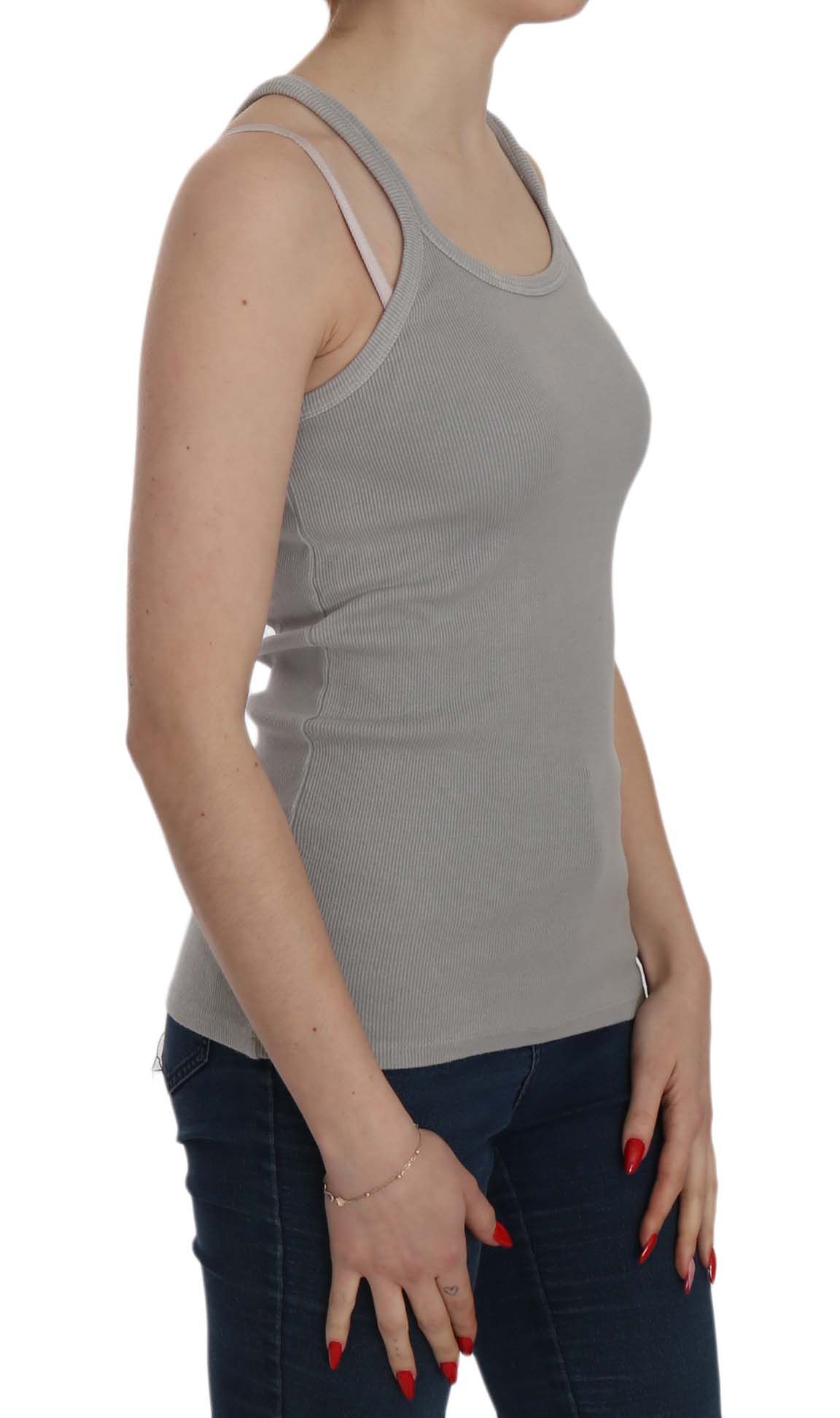 1157429.jpg Elegant Sleeveless Grey Cotton Blouse - Image 2