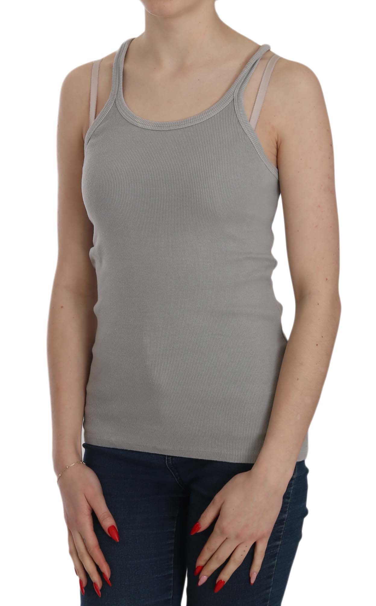 1157432.jpg Elegant Sleeveless Grey Cotton Blouse - Image 3