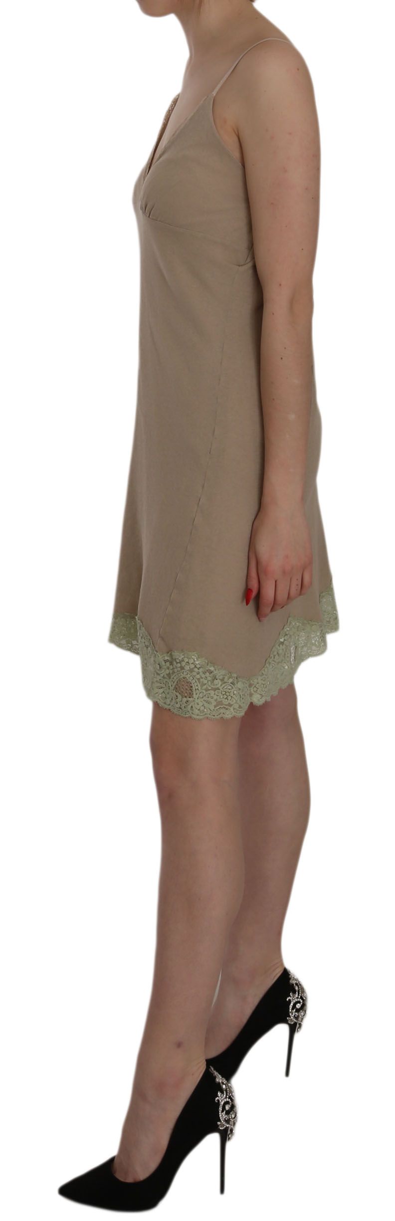 1174994.jpg Elegant Beige Lace Spaghetti Strap Mini Dress - Image 2