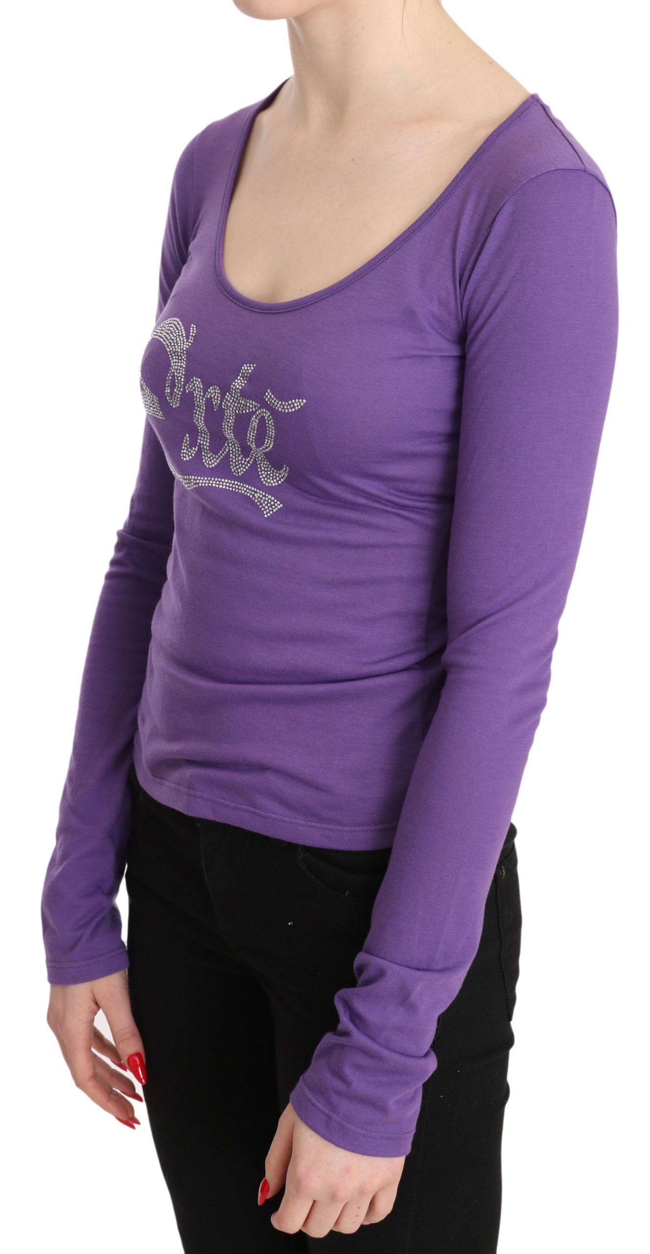 1175642.jpg Elegant Purple Crystal Embellished Long Sleeve Top - Image 2