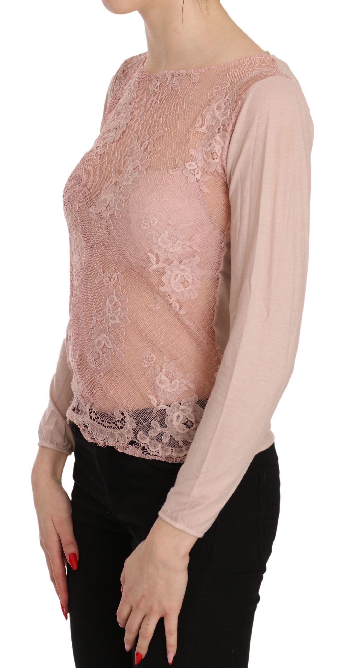 1175990.jpg Chic Pink See-Through Cotton Blouse - Image 2