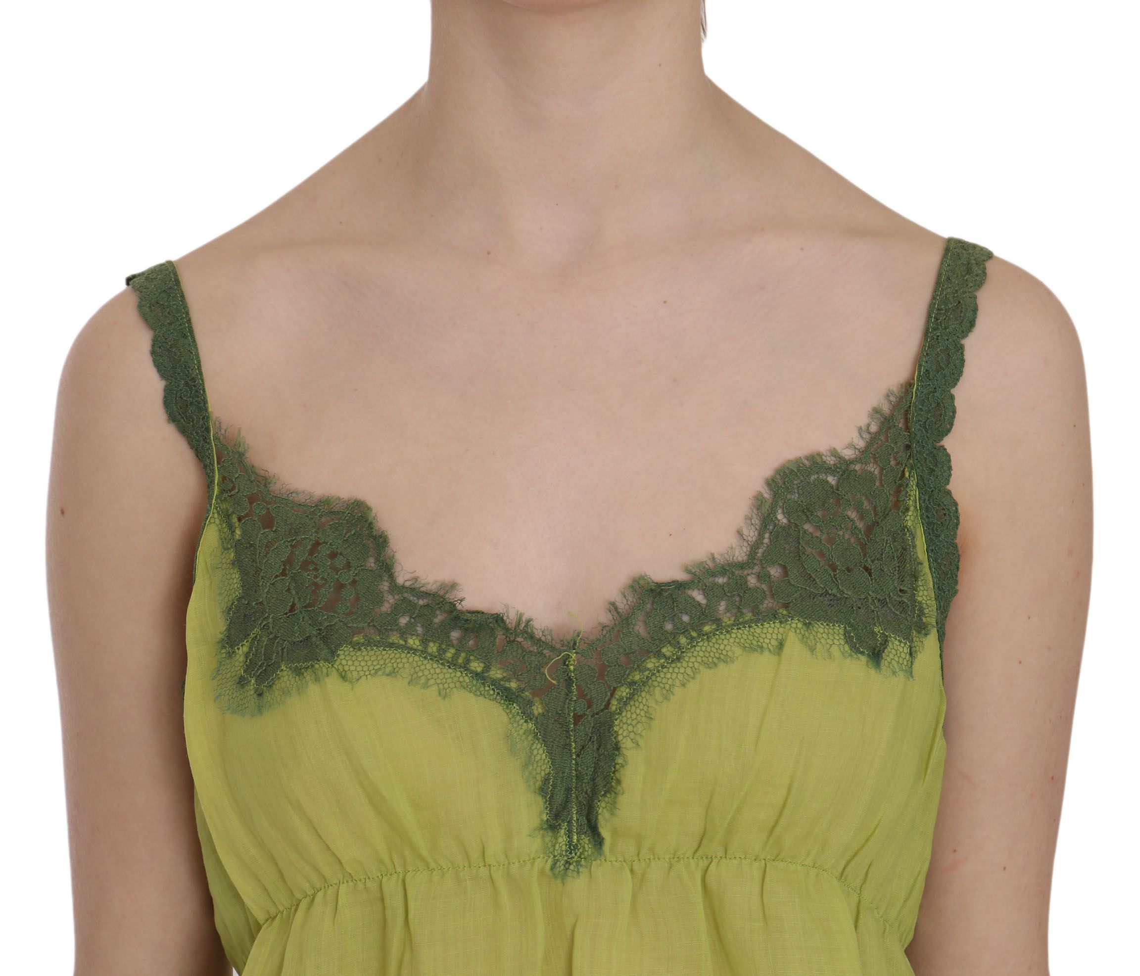1176038.jpg Elegant Green Lace Linen Tank Top - Image 4