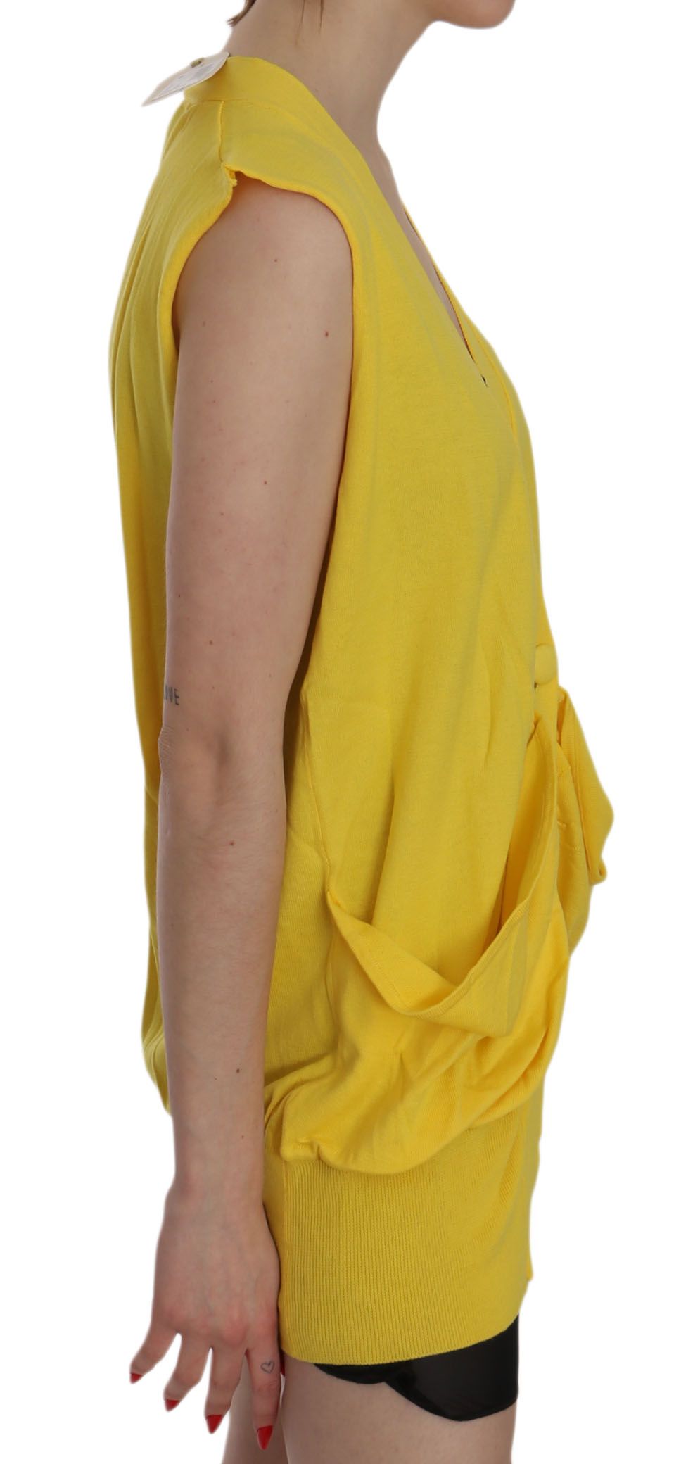 1176113.jpg Elegant Yellow Sleeveless Cotton Vest - Image 2