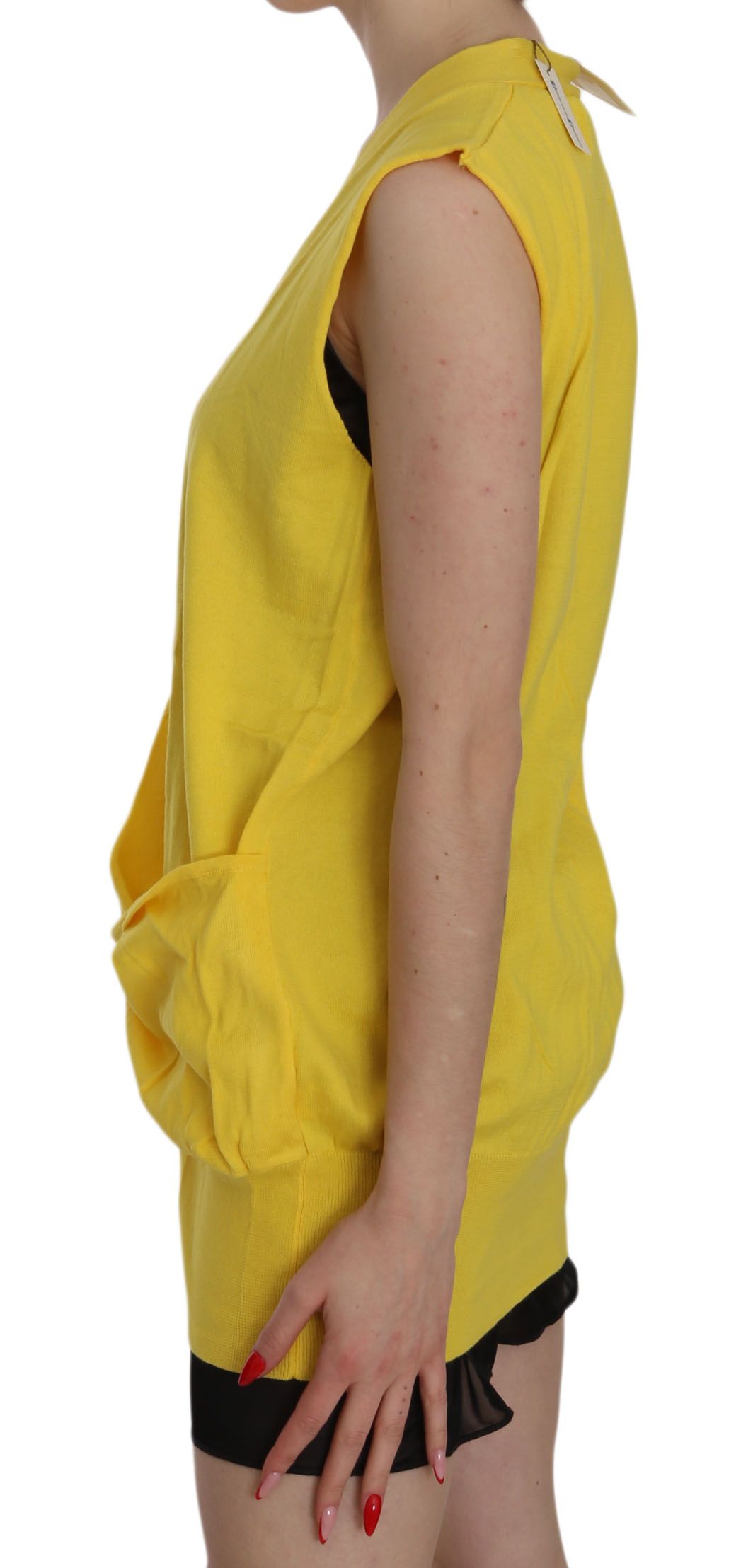 1176116.jpg Elegant Yellow Sleeveless Cotton Vest - Image 3