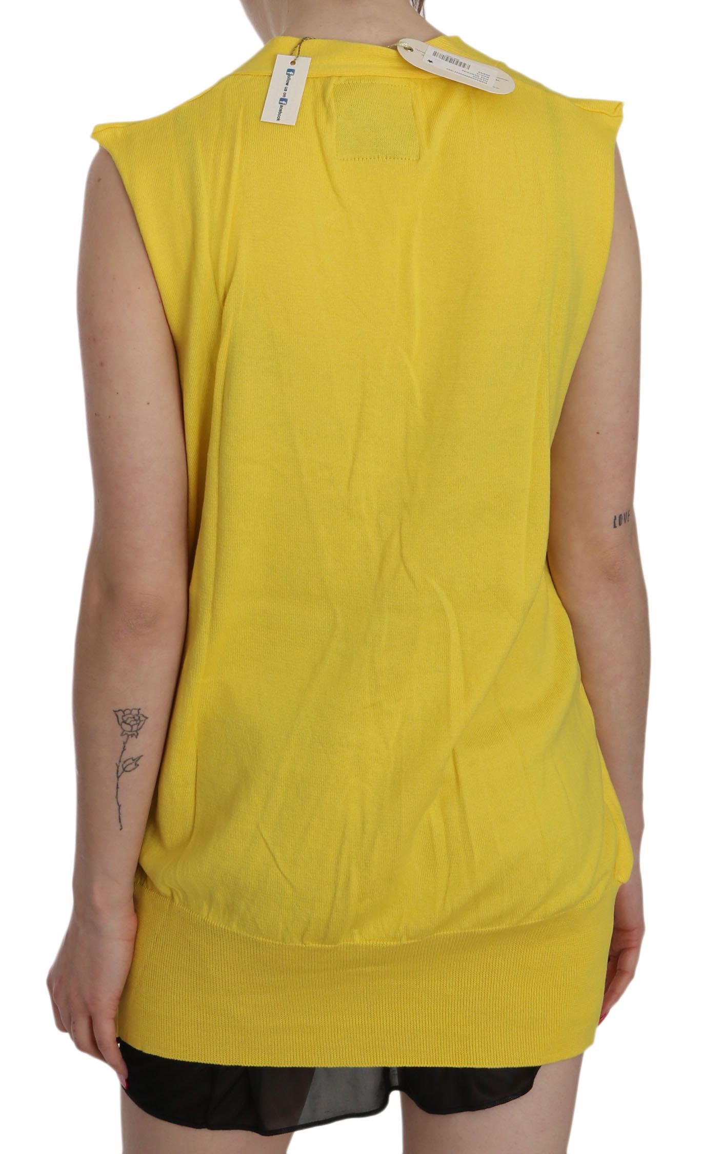 1176119.jpg Elegant Yellow Sleeveless Cotton Vest - Image 4