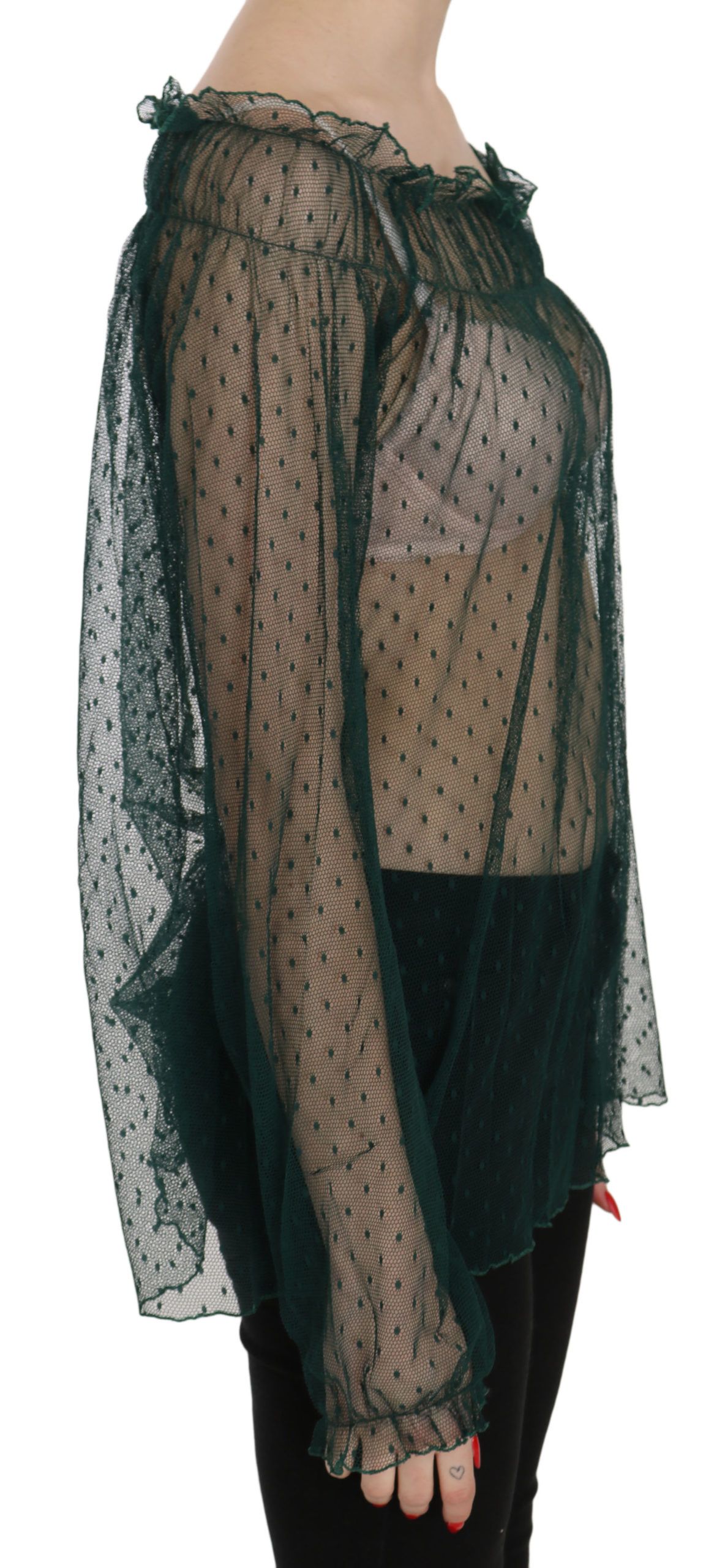 1176161.jpg Elegant Green Mesh Long Sleeve Top - Image 2