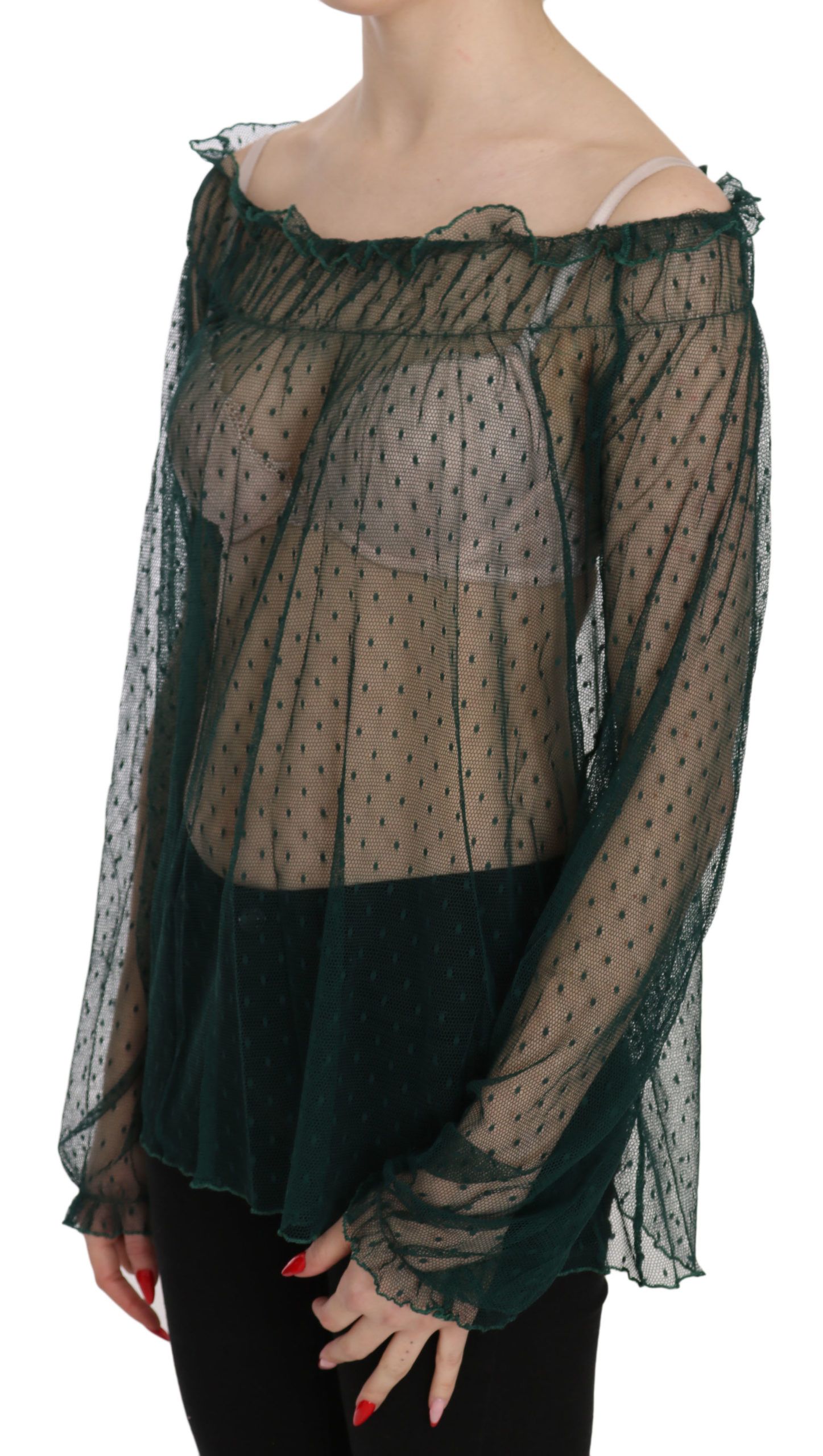1176164.jpg Elegant Green Mesh Long Sleeve Top - Image 3