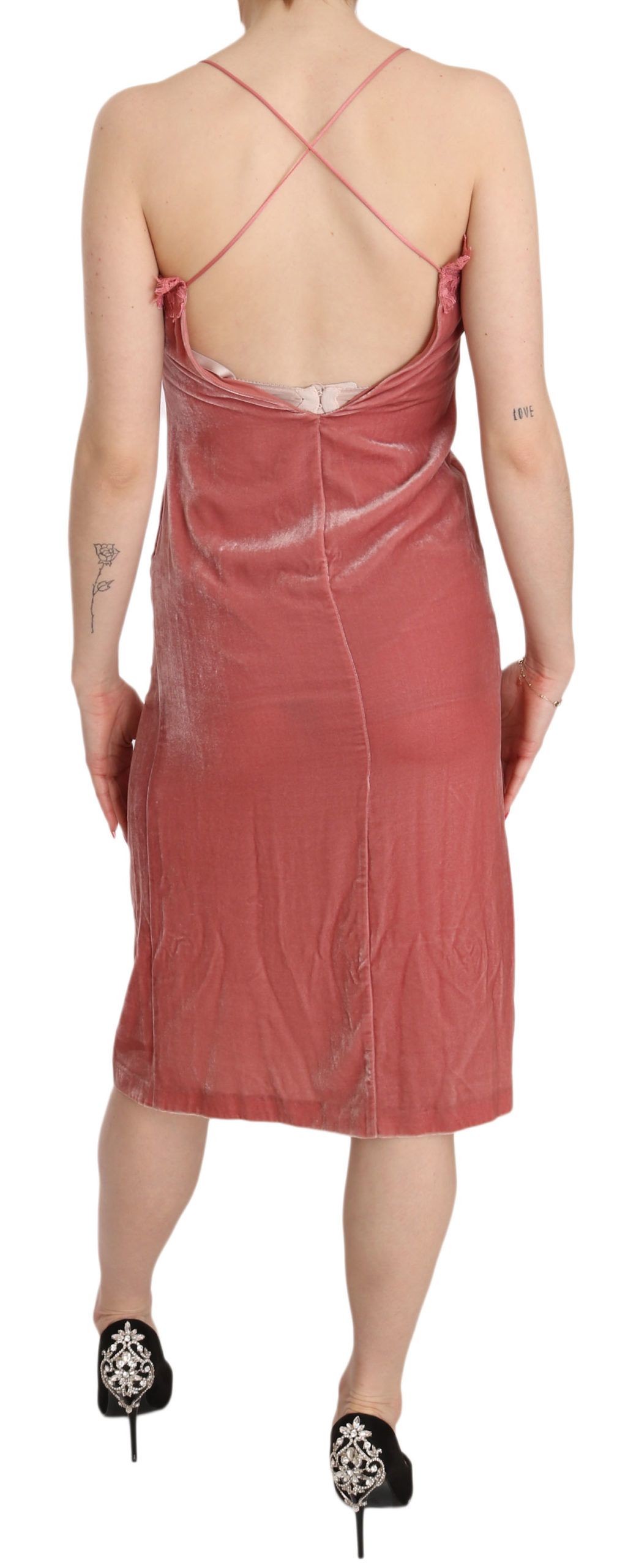 1177985.jpg Pink Lace Silk-Blend Midi Dress with Side Slit - Image 3