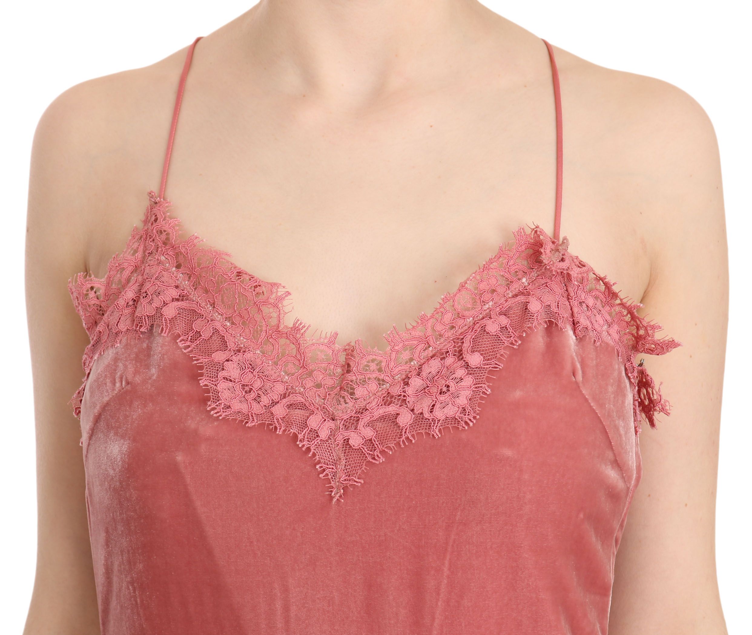 1177988.jpg Pink Lace Silk-Blend Midi Dress with Side Slit - Image 4