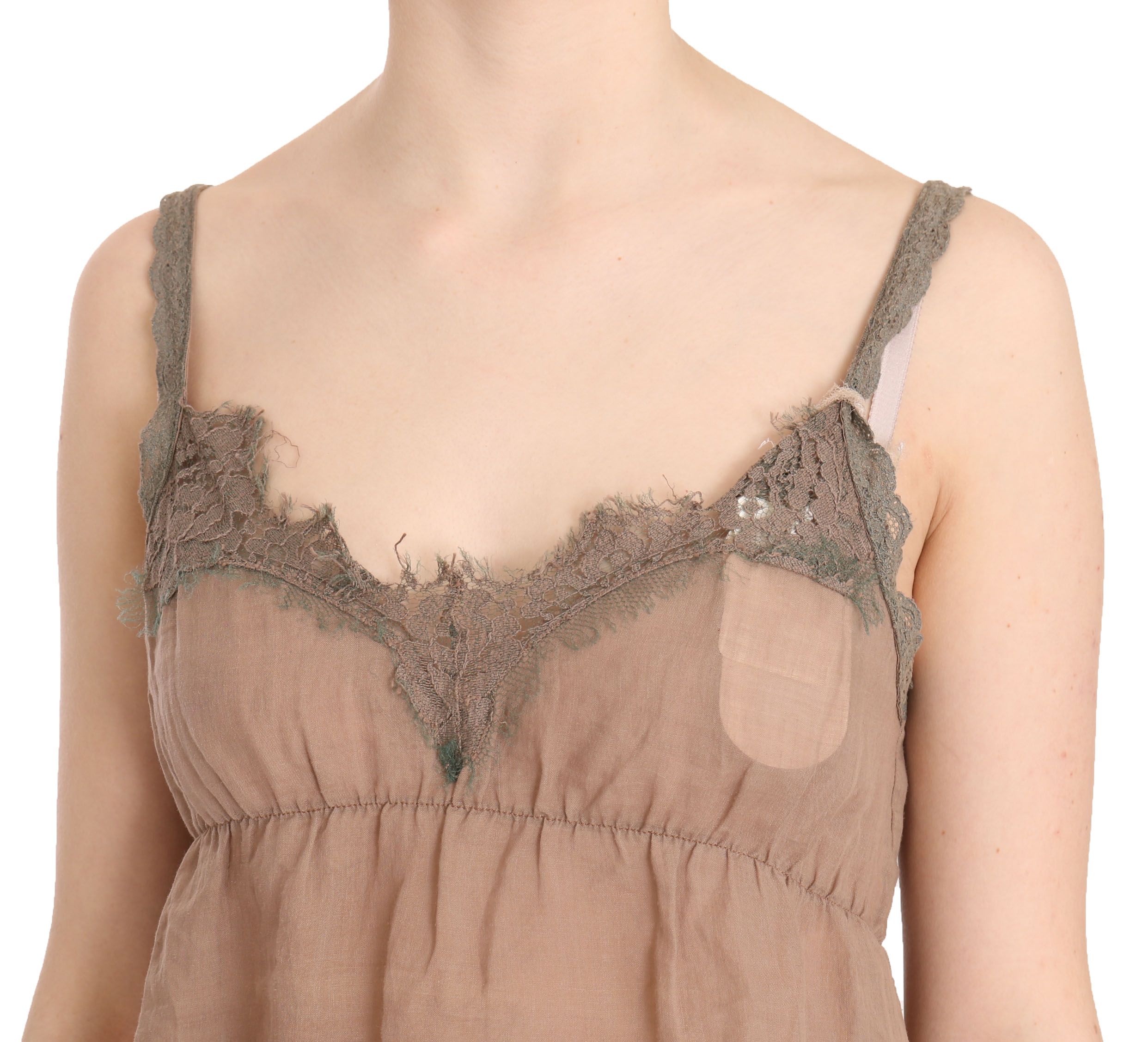 1178048.jpg Elegant Lace Brown Linen Blouse - Image 5