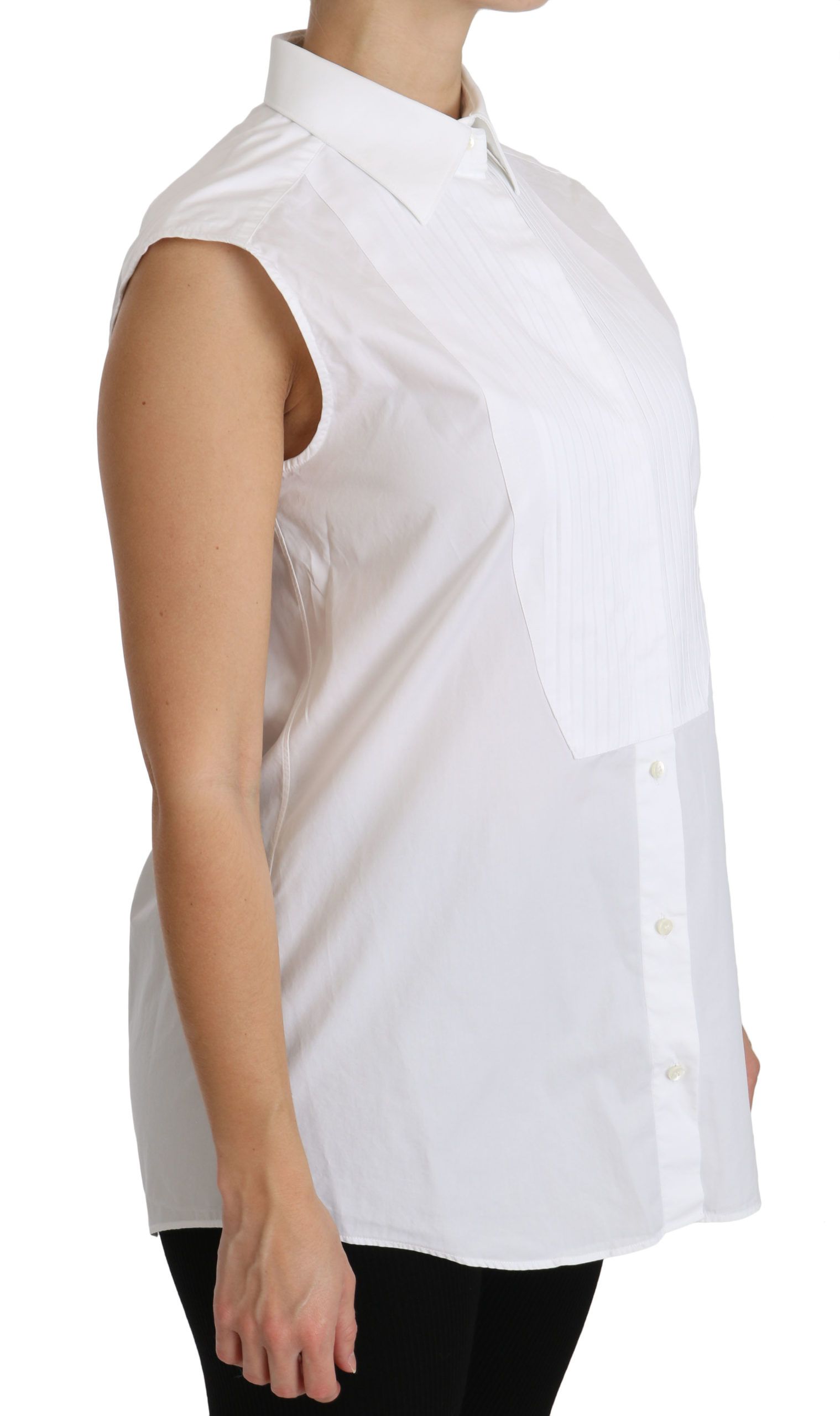 1202532.jpg Chic White Cotton Sleeveless Polo Top - Image 2