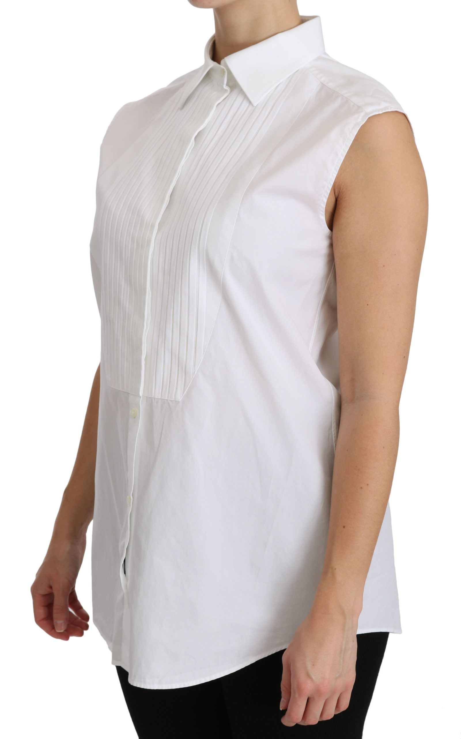 1202535.jpg Chic White Cotton Sleeveless Polo Top - Image 3
