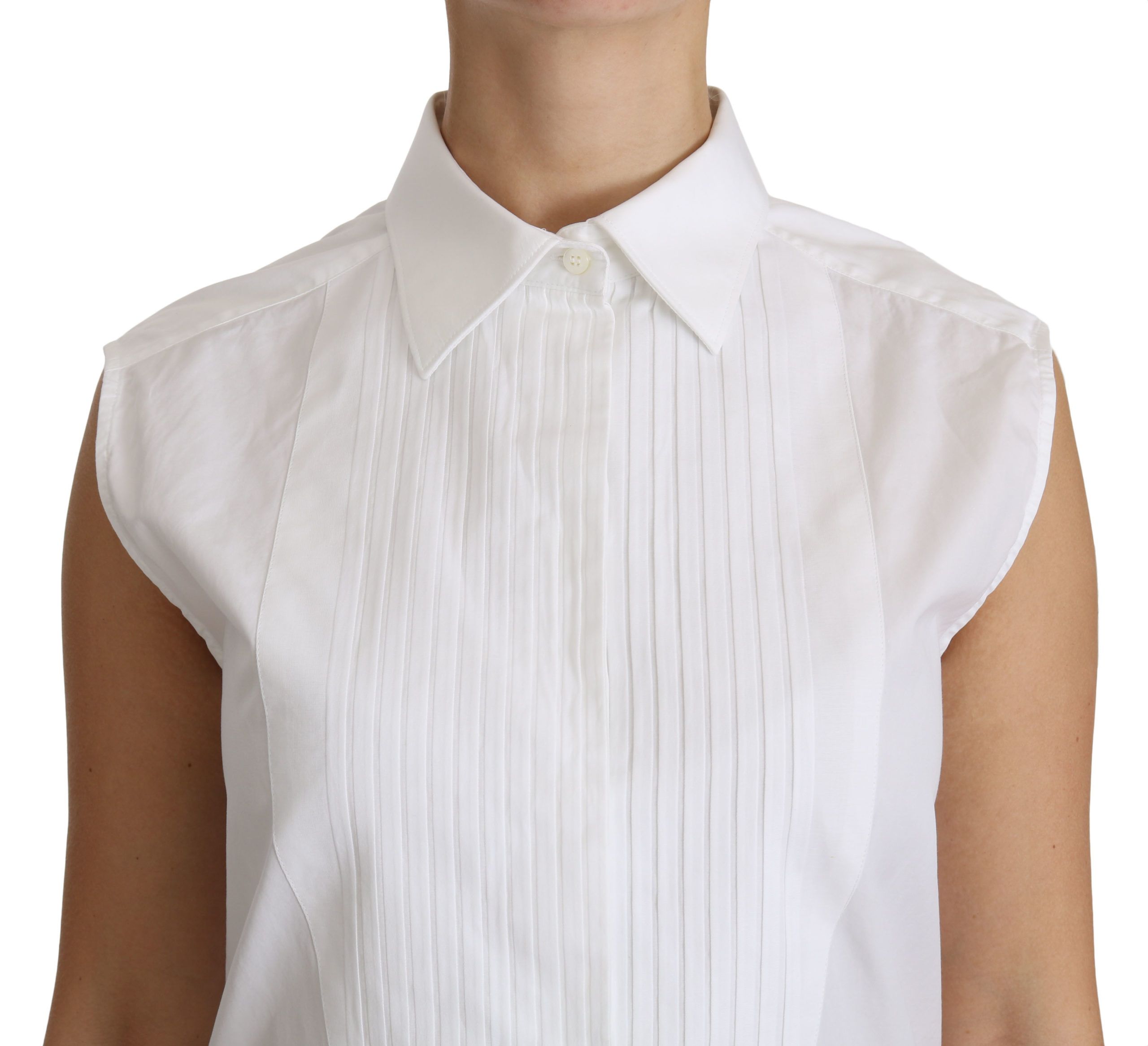 1202538.jpg Chic White Cotton Sleeveless Polo Top - Image 5