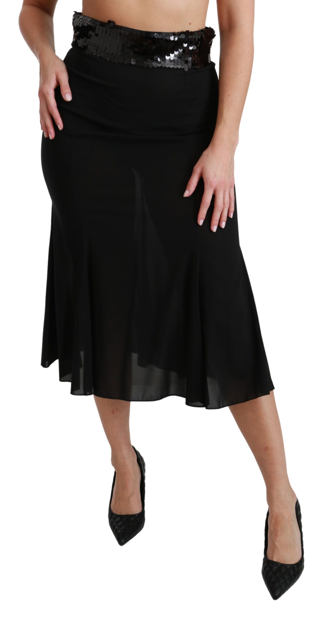 1240796.jpg Elegant High Waist Sequin Black Skirt - Image 2