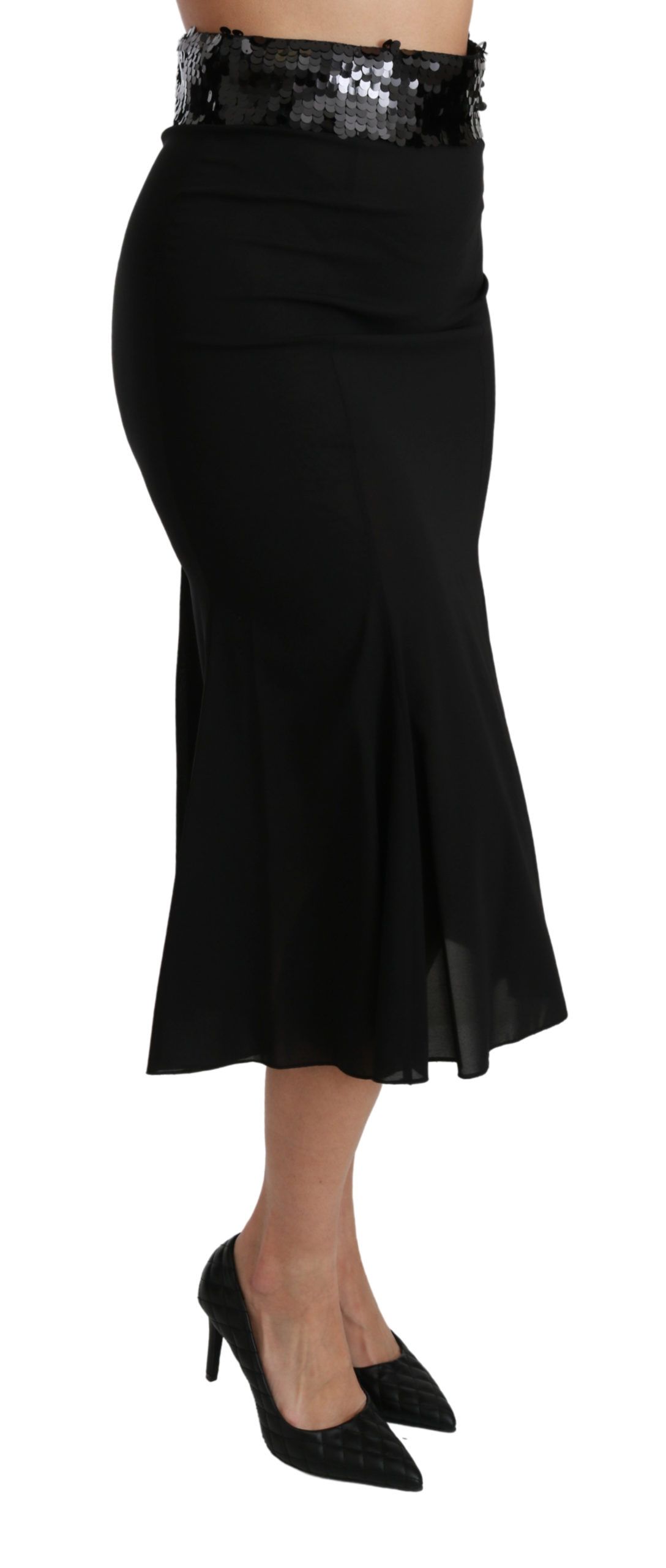 1240810.jpg Elegant High Waist Sequin Black Skirt - Image 3