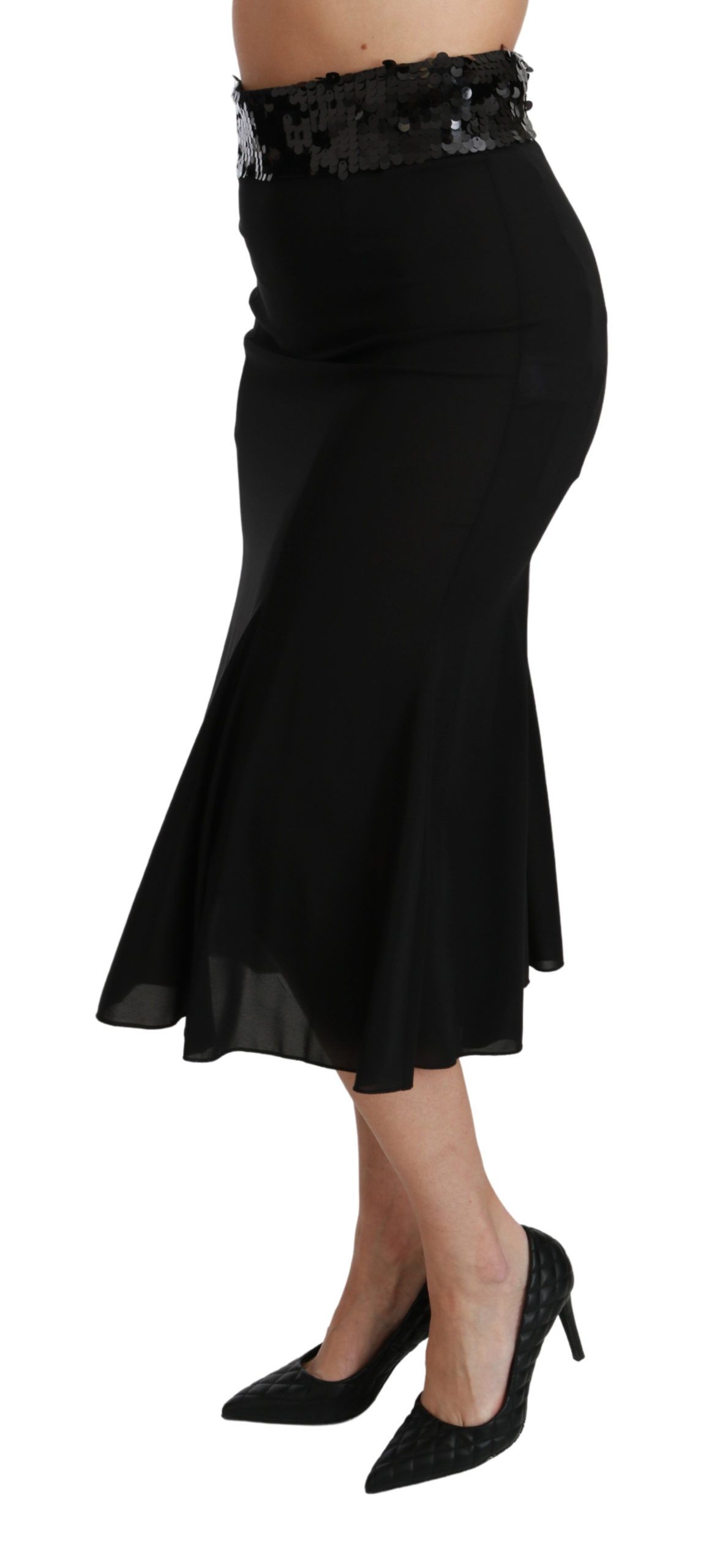 1240816.jpg Elegant High Waist Sequin Black Skirt - Image 4