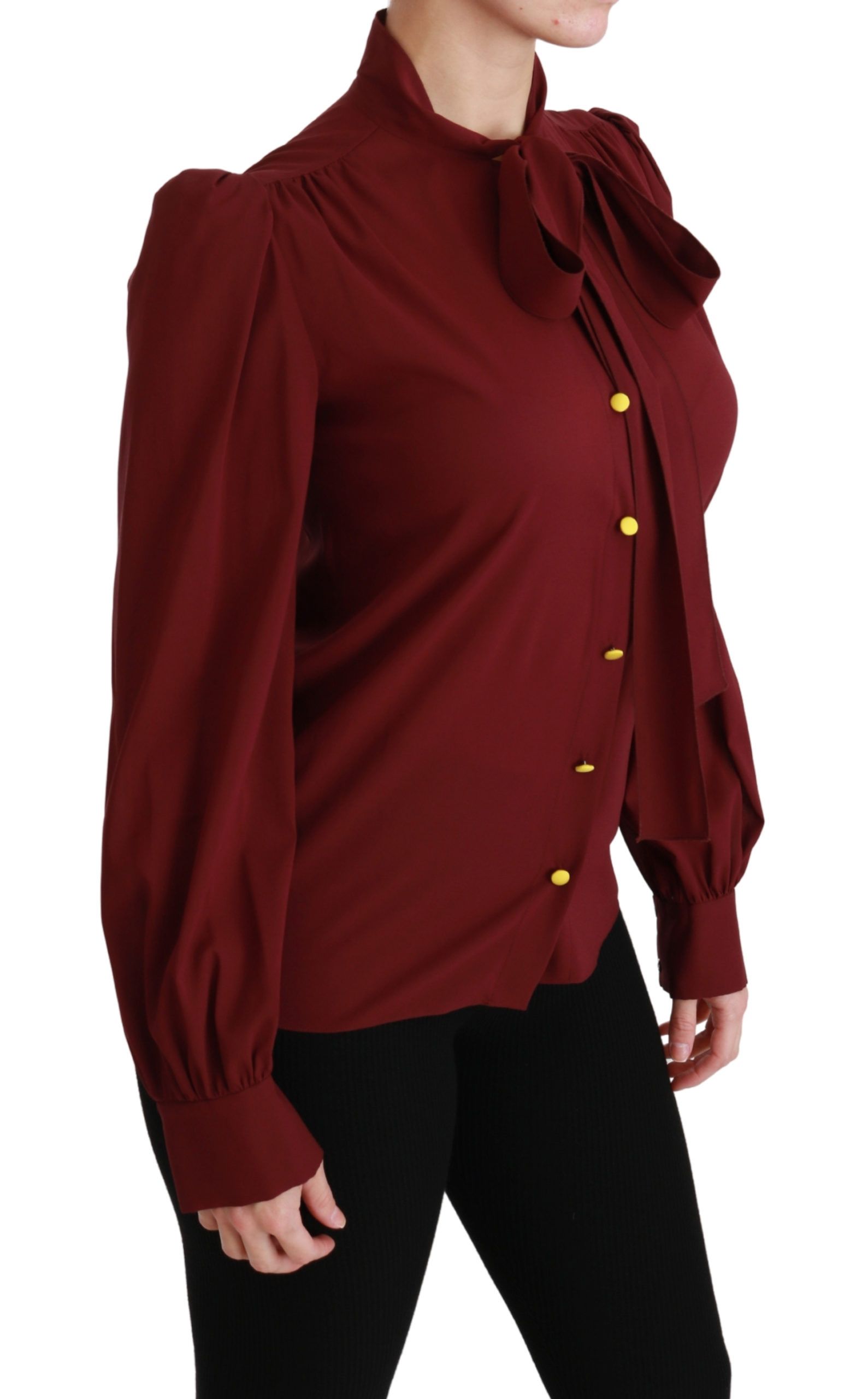 1261653.jpg Elegant Maroon Silk Blend Polo Blouse - Image 2