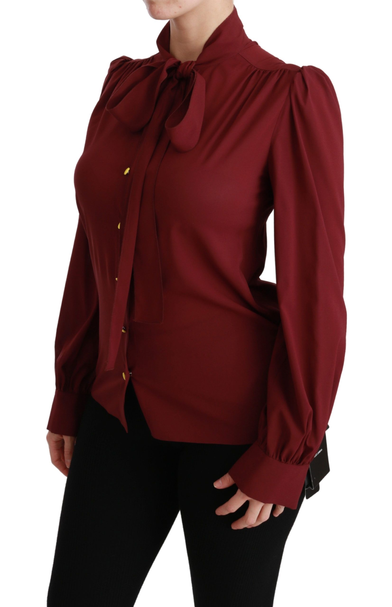 1261656.jpg Elegant Maroon Silk Blend Polo Blouse - Image 3