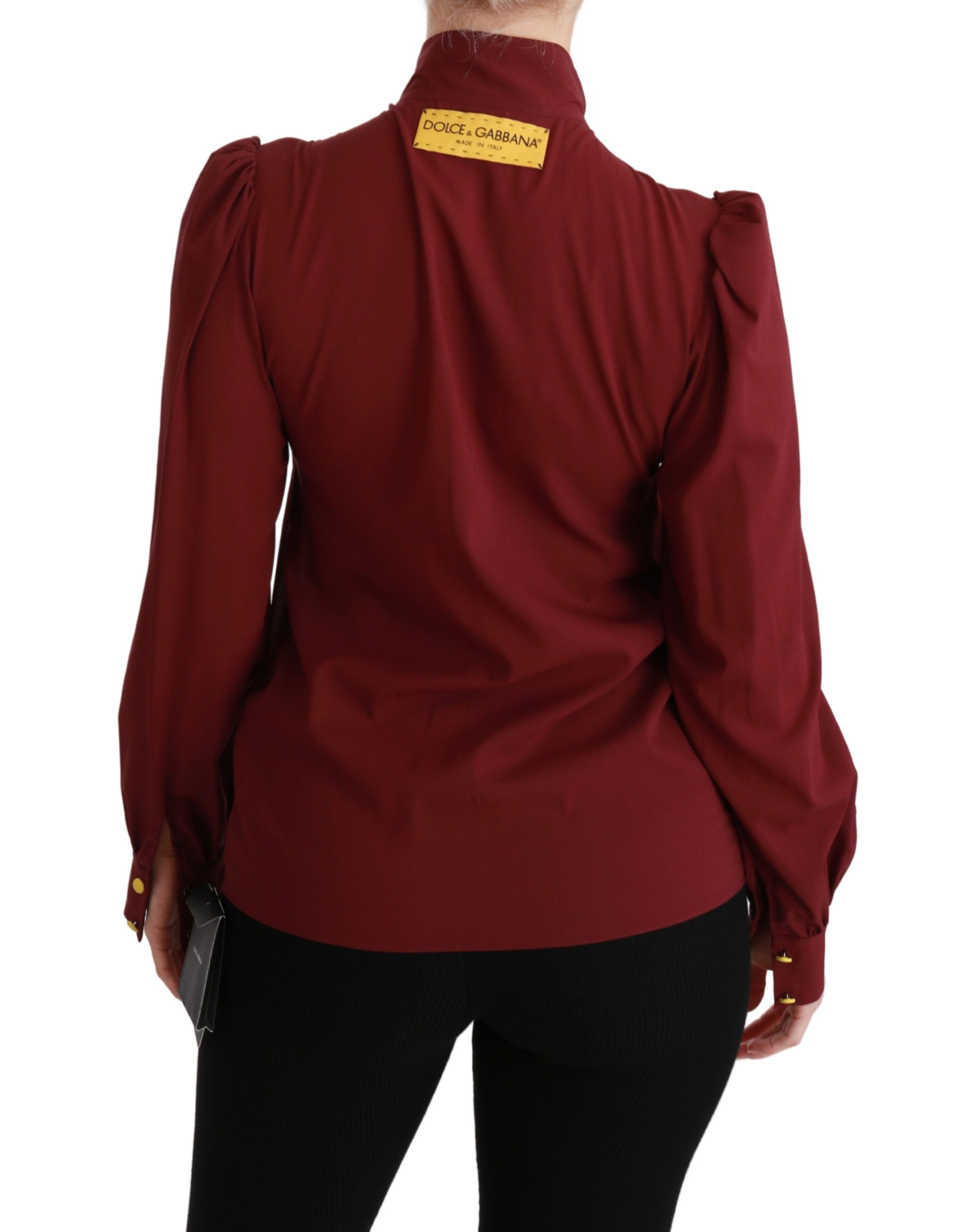 1261658.jpg Elegant Maroon Silk Blend Polo Blouse - Image 4
