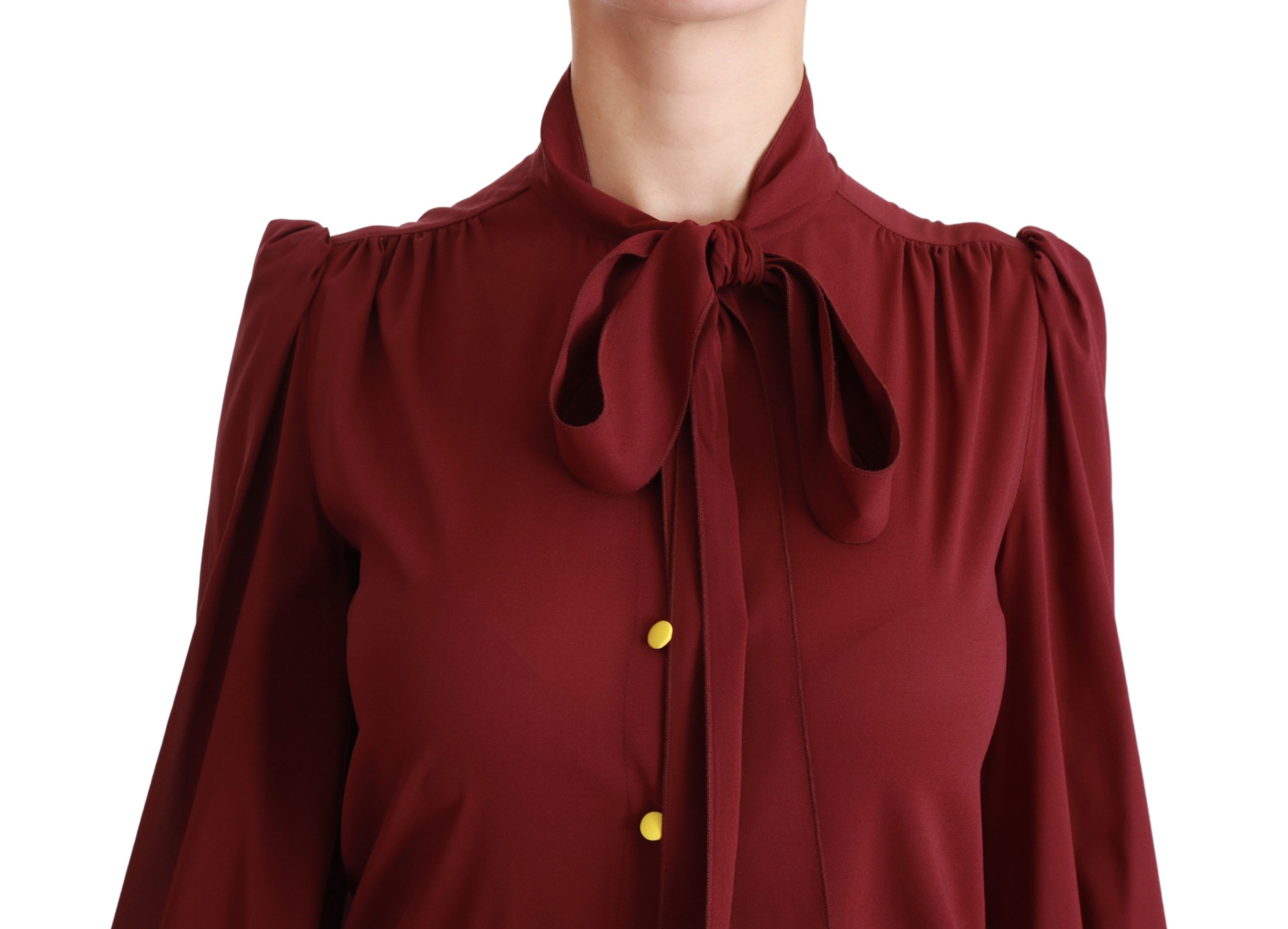 1261661.jpg Elegant Maroon Silk Blend Polo Blouse - Image 5