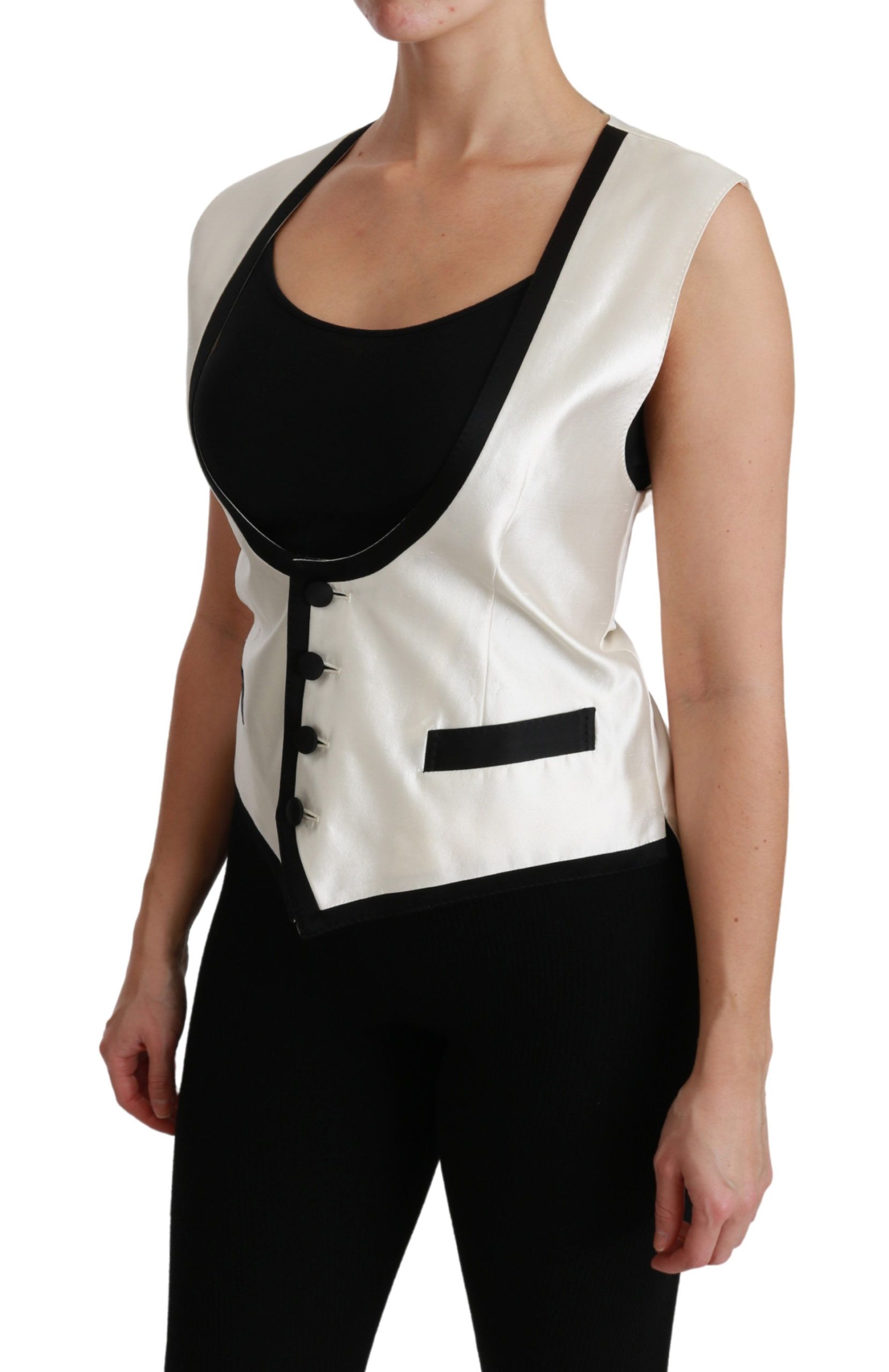 1262422.jpg Elegant Silk Sleeveless Vest in Black & White - Image 3