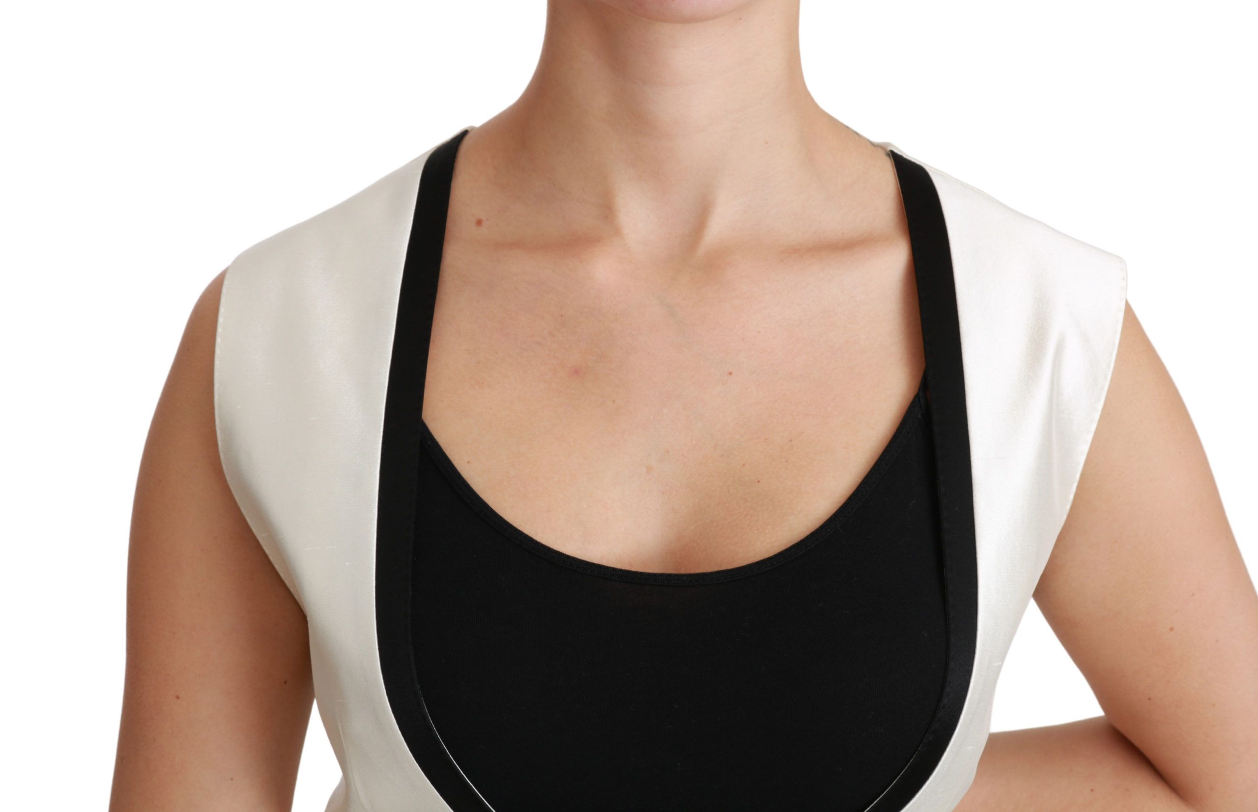 1262426.jpg Elegant Silk Sleeveless Vest in Black & White - Image 5