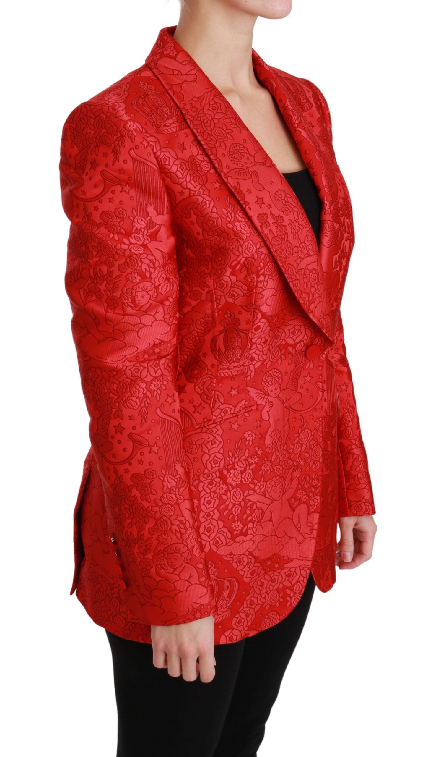 1267777.jpg Red Floral Angel Pattern Blazer - Image 2