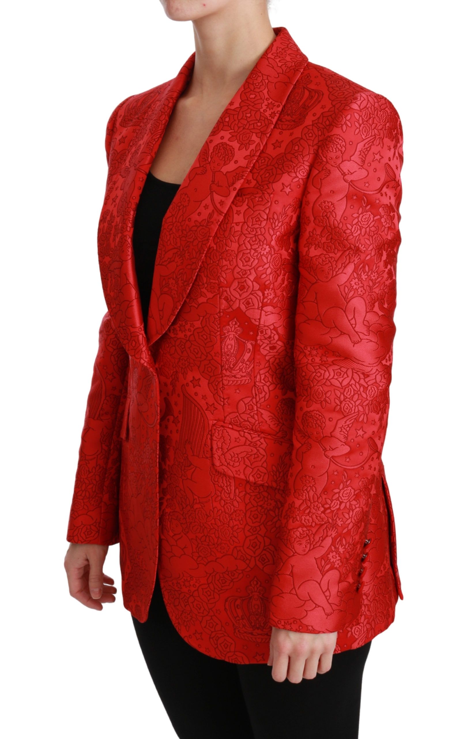 1267779.jpg Red Floral Angel Pattern Blazer - Image 3