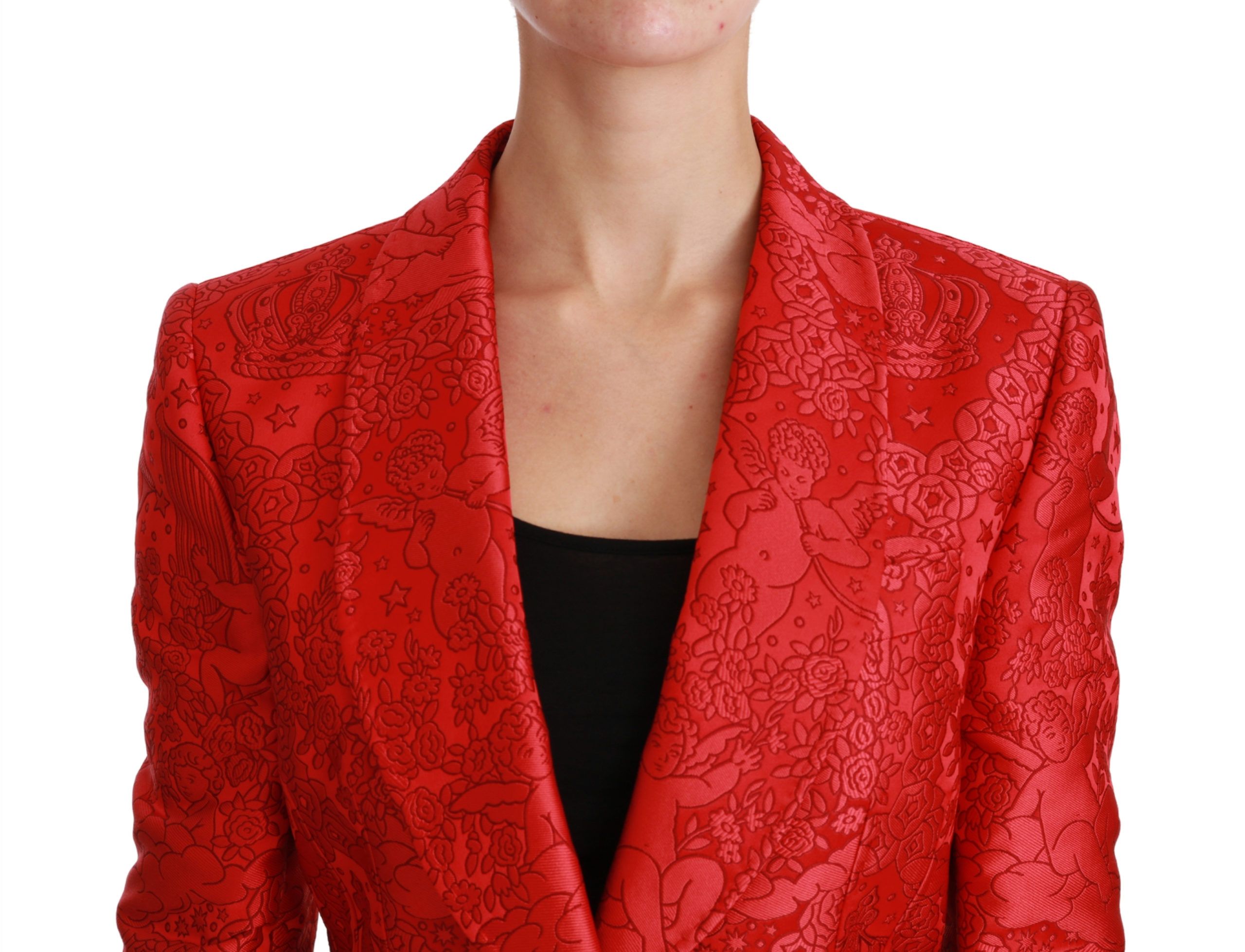 1267782.jpg Red Floral Angel Pattern Blazer - Image 5