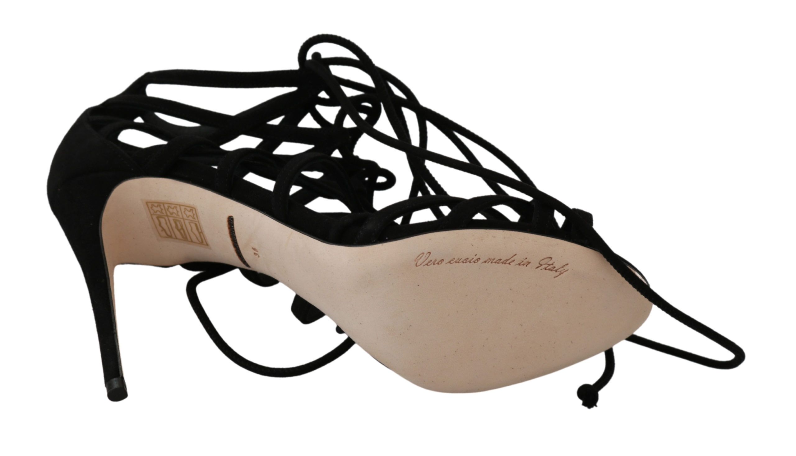 1271224.jpg Elegant Black Suede Stiletto Ankle Strap Sandals - Image 2