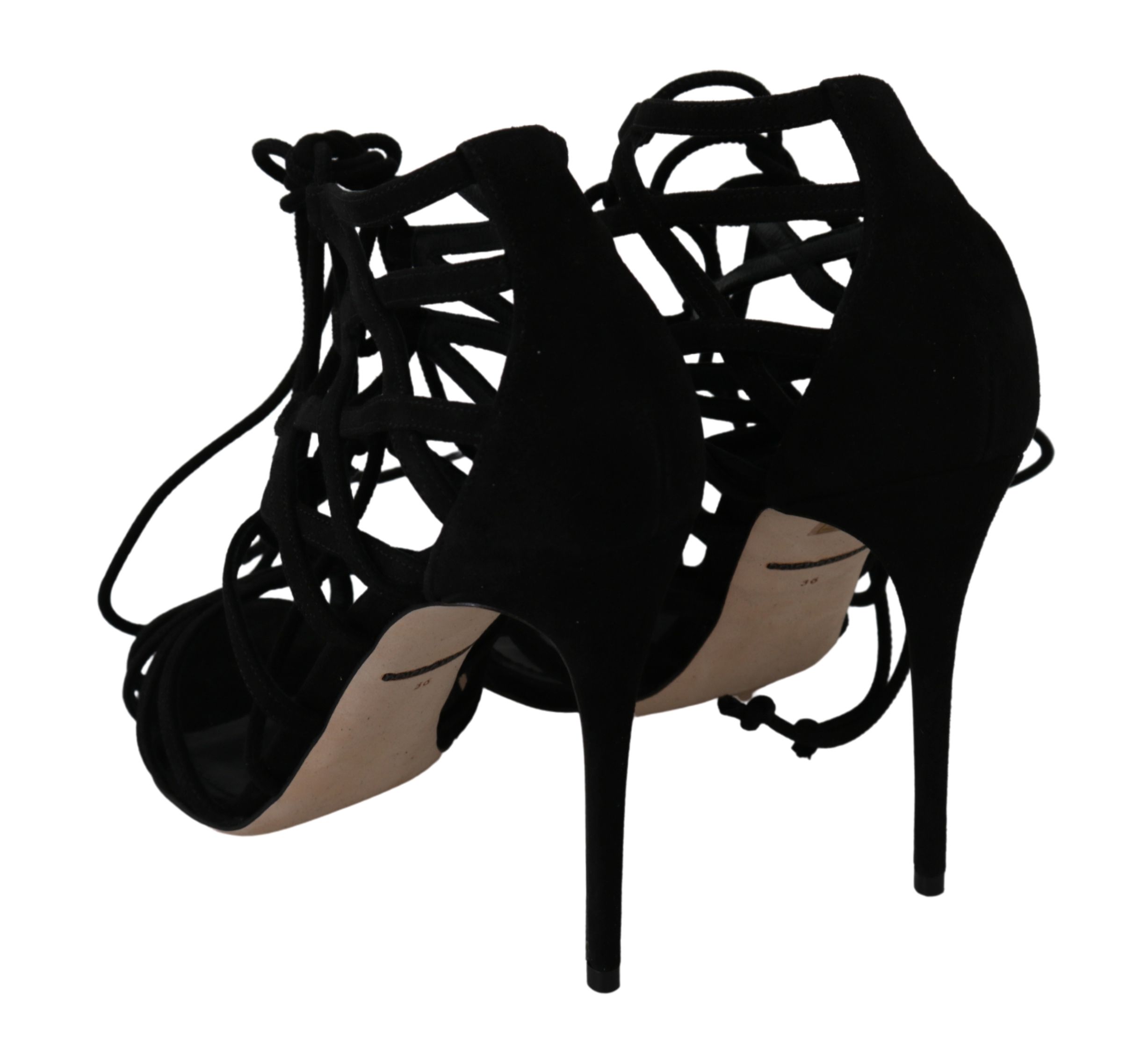 1271228.jpg Elegant Black Suede Stiletto Ankle Strap Sandals - Image 6