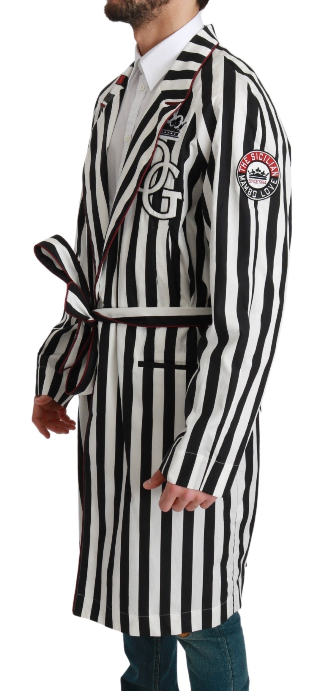 1306427.jpg Elegant Belted Robe Nightgown in Black & White - Image 2