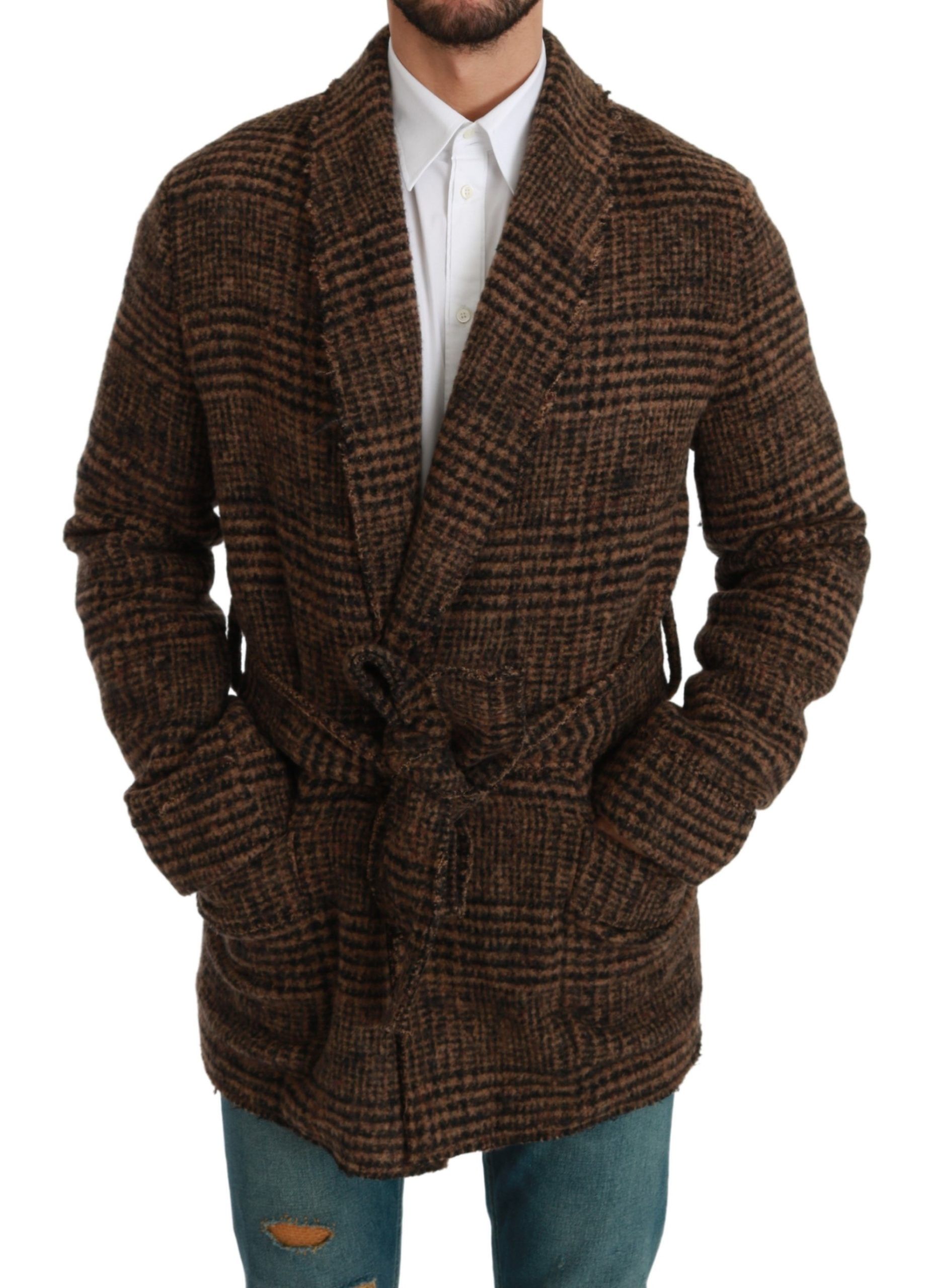 1306483.jpg Elegant Brown Alpaca Blend Belted Cape Jacket - Image 2