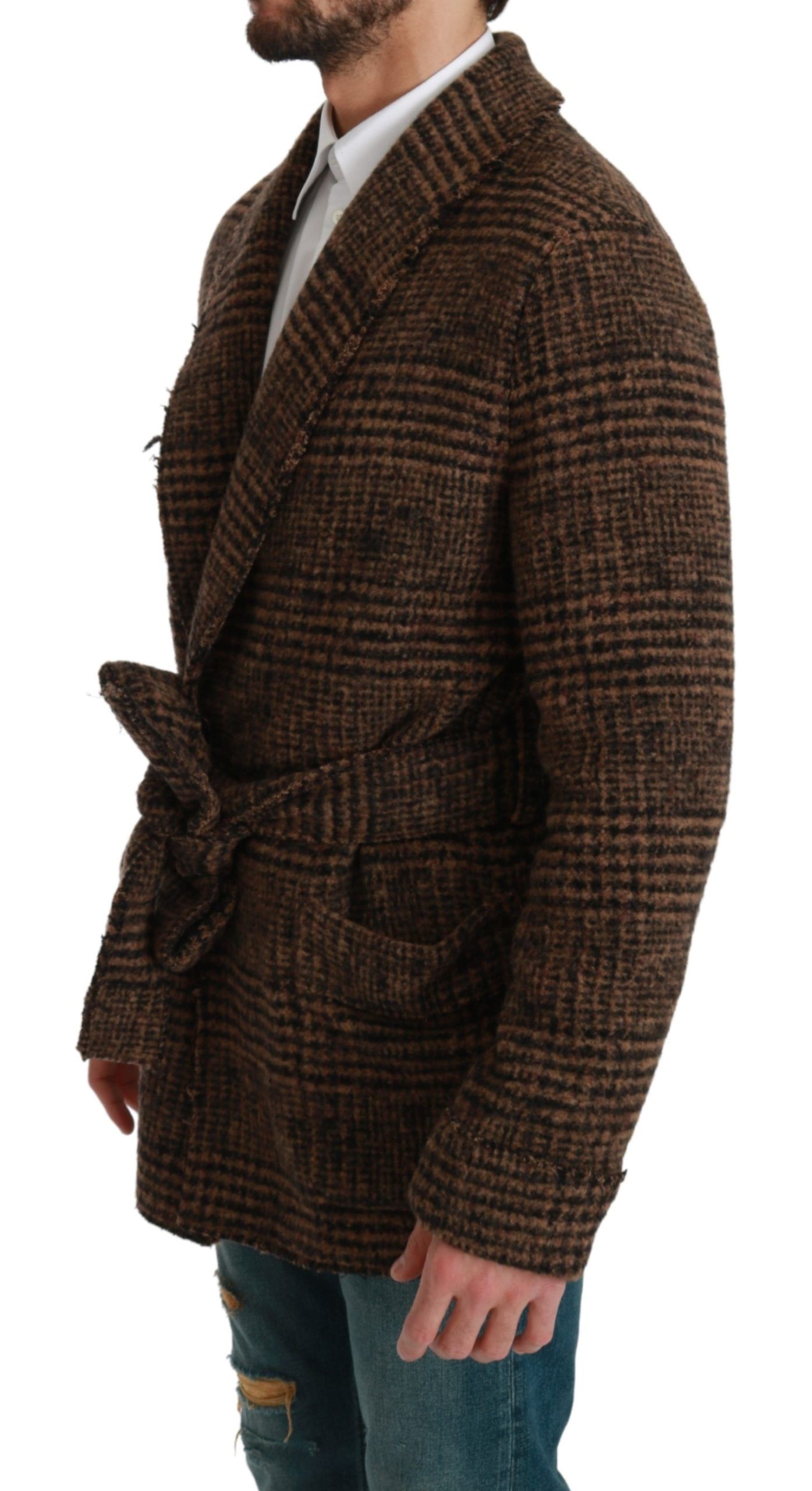 1306485.jpg Elegant Brown Alpaca Blend Belted Cape Jacket - Image 3