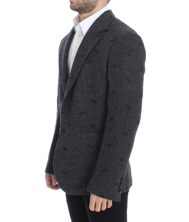 13106-gray-wool-two-button-blazer-2-1.jpg Embroidered Gray Wool Blend Blazer Jacket - Image 2