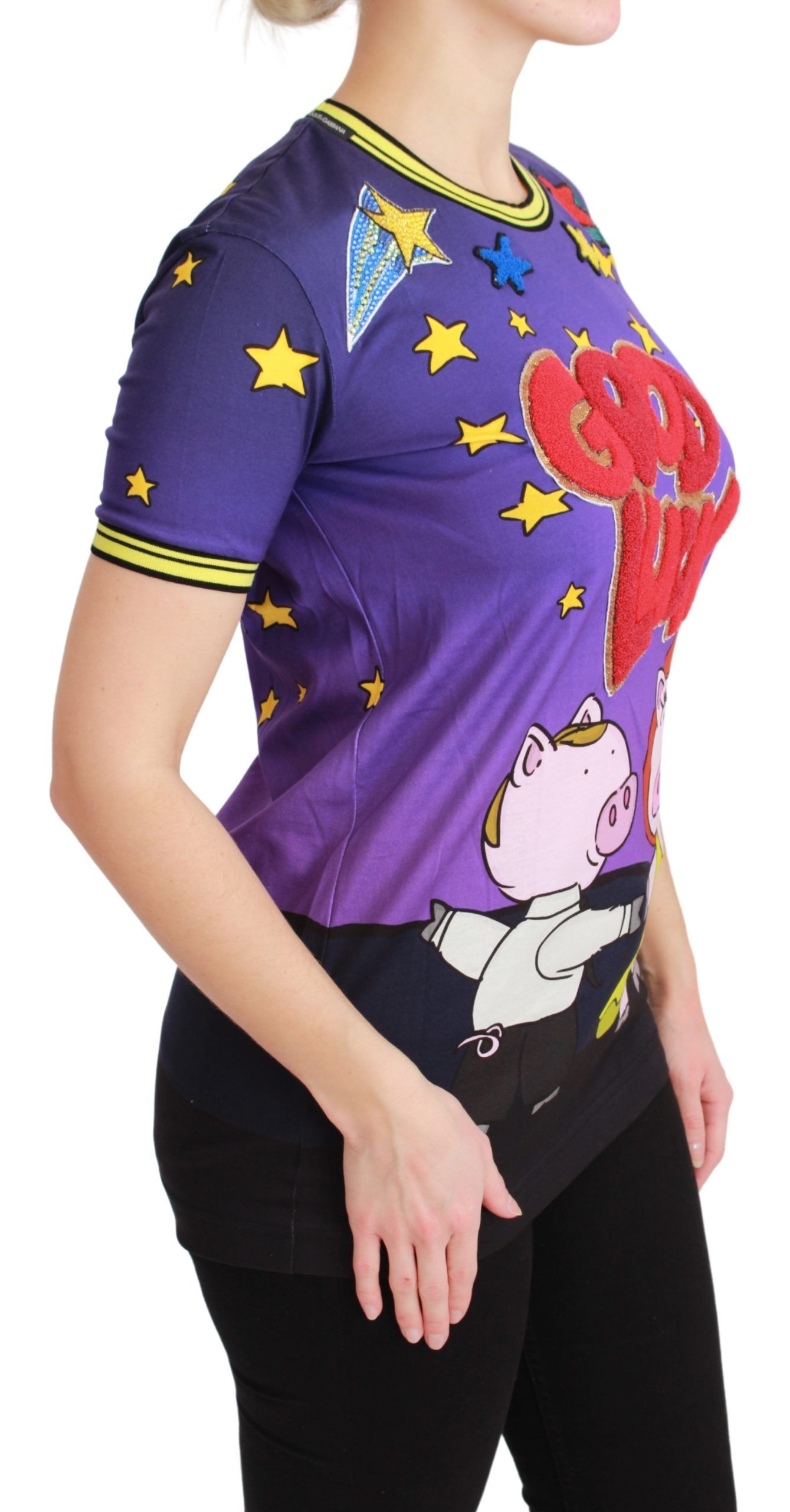 1316047.jpg Elegant Crewneck Motive Tee in Purple - Image 2