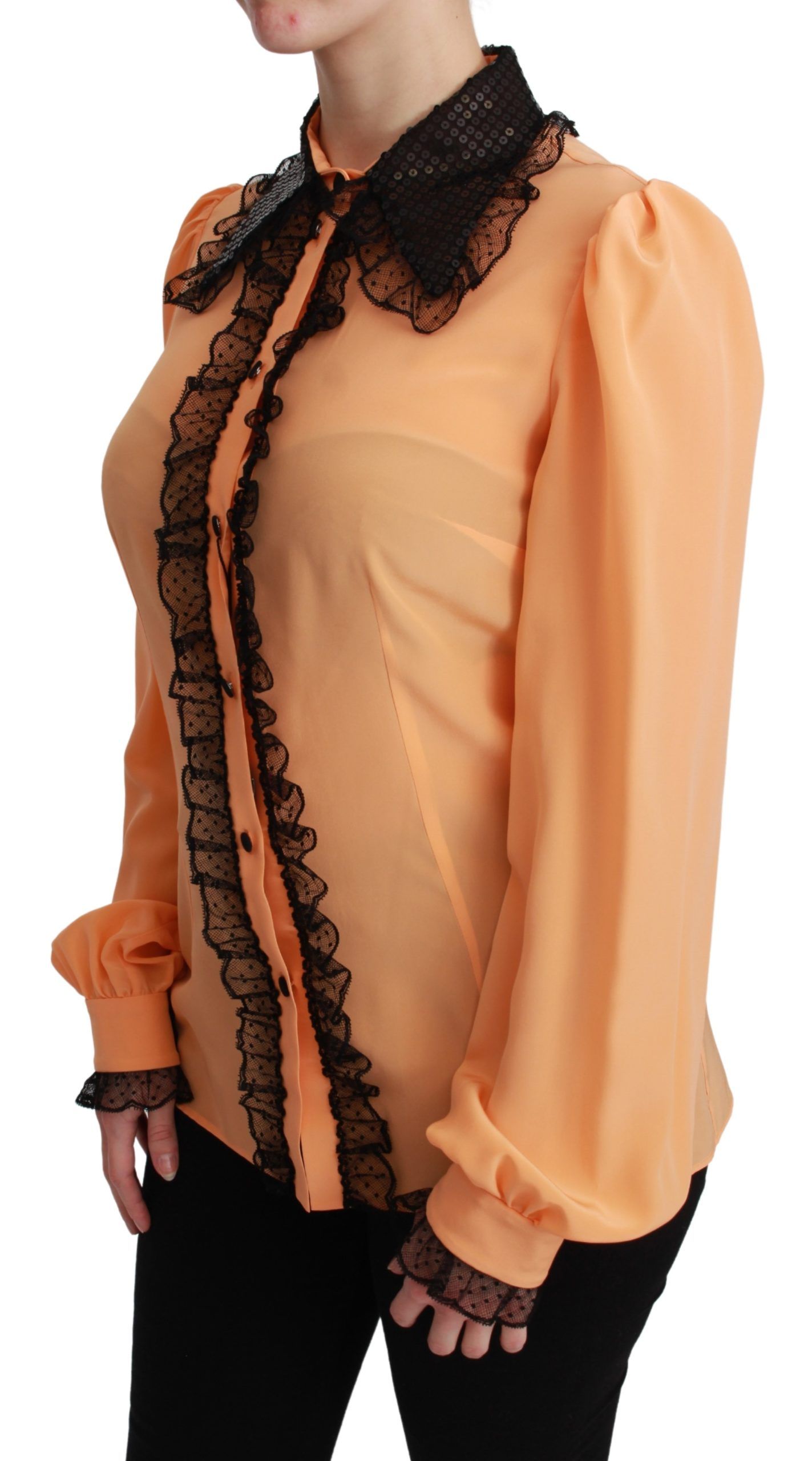 1316102.jpg Silk Blend Yellow Blouse with Sequined Collar - Image 3