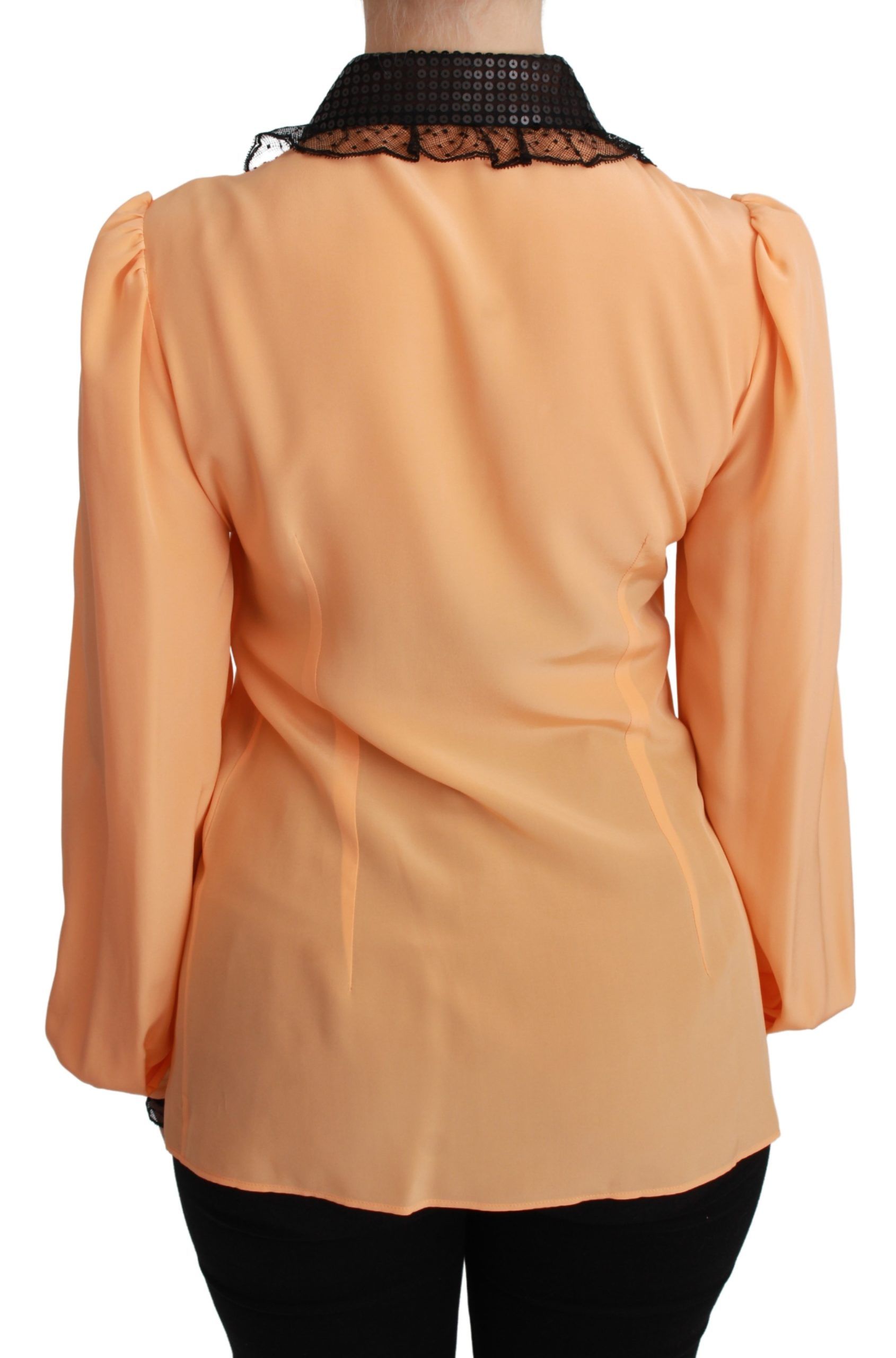 1316103.jpg Silk Blend Yellow Blouse with Sequined Collar - Image 4