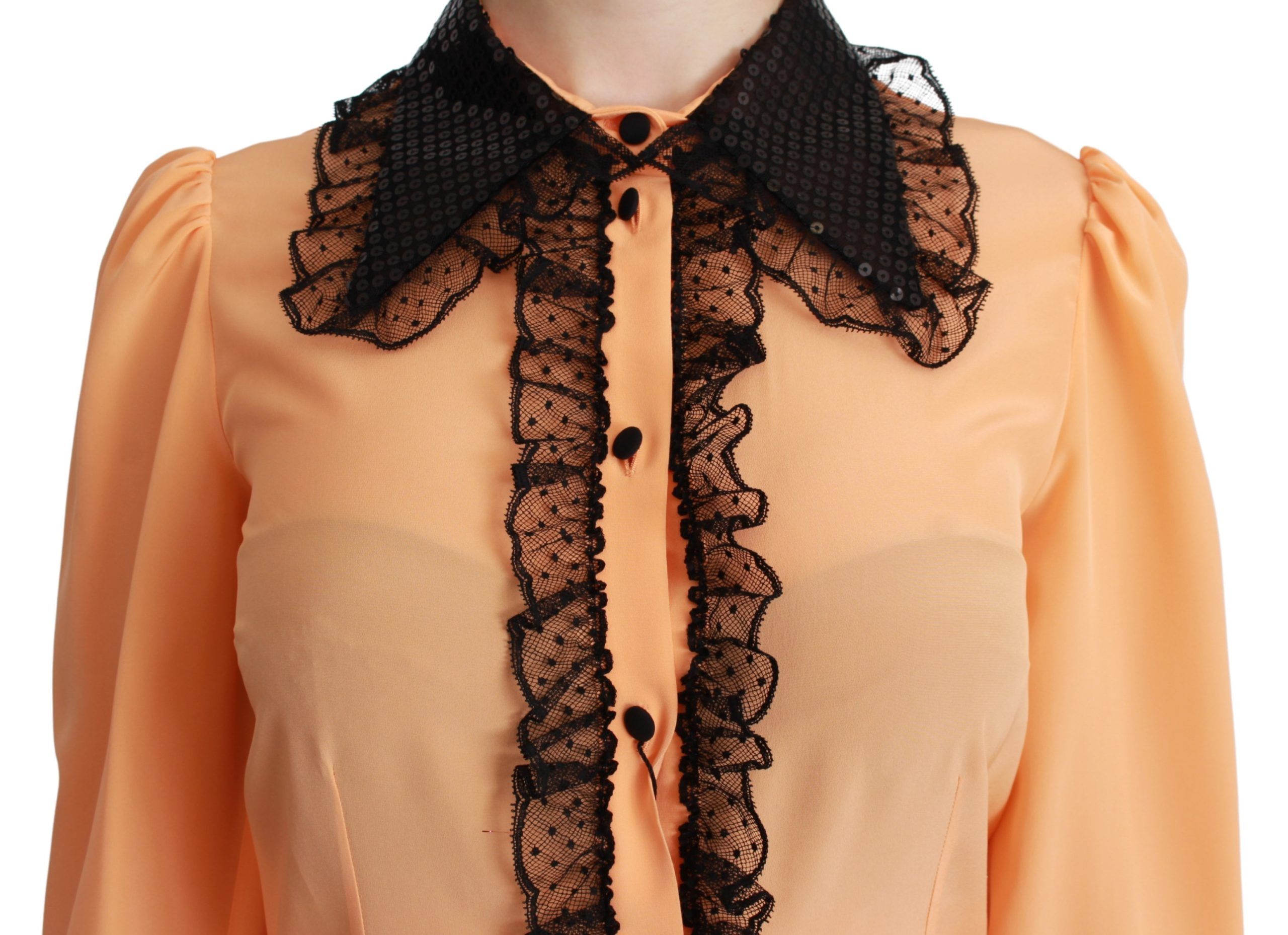1316104.jpg Silk Blend Yellow Blouse with Sequined Collar - Image 5