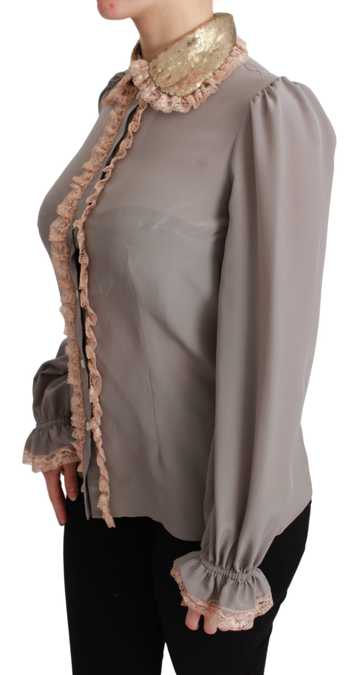 1322604.jpg Elegant Silk Blend Sequin Collar Shirt - Image 2