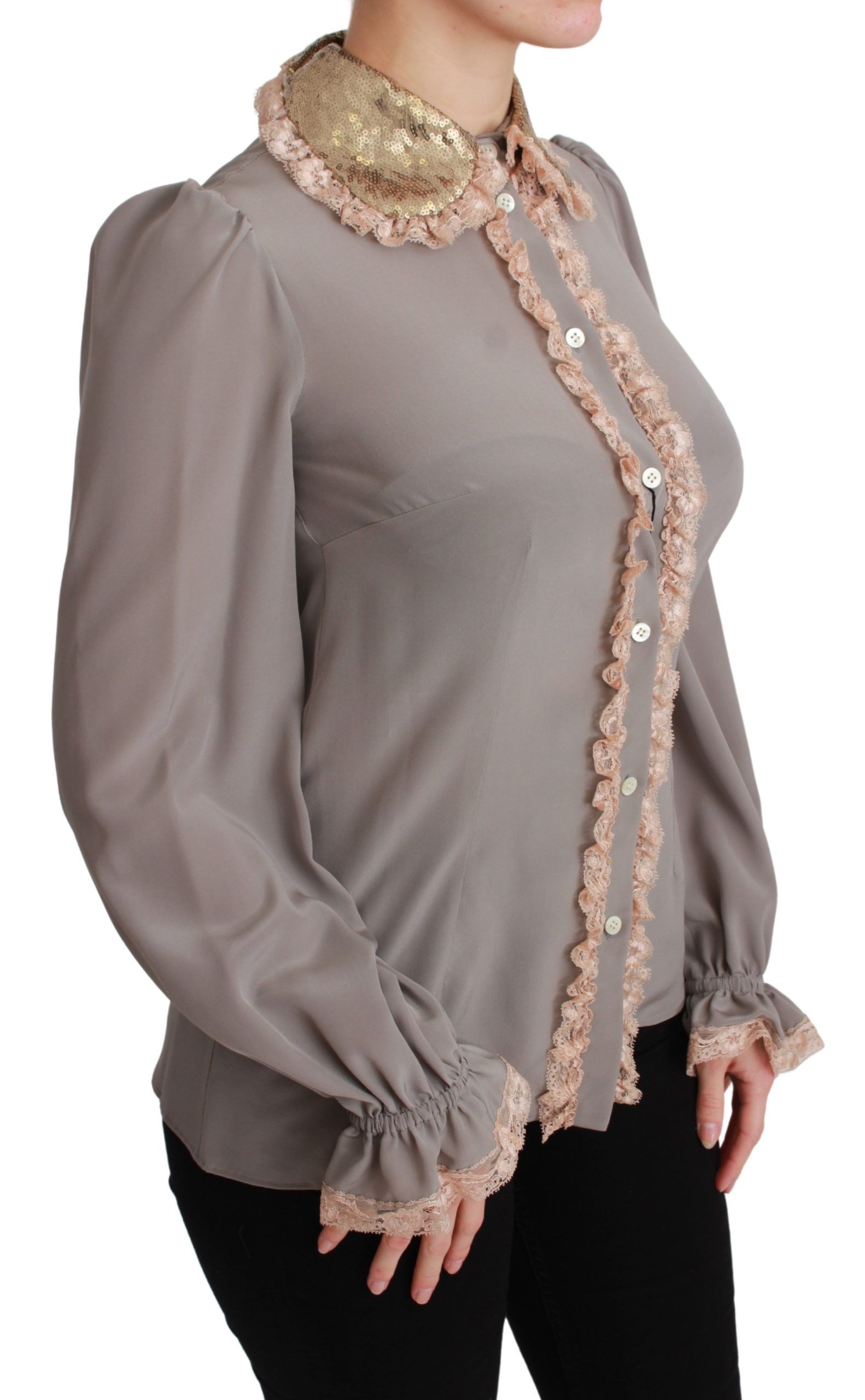 1322621.jpg Elegant Silk Blend Sequin Collar Shirt - Image 5