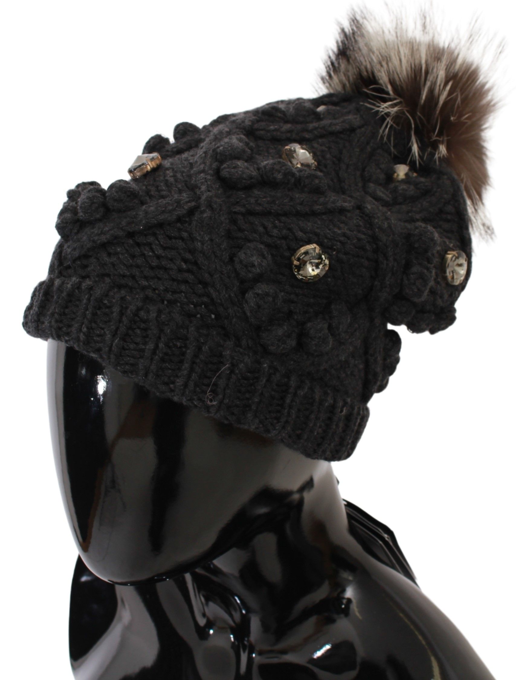 1372922.jpg Elegant Gray Fur Crystal Beanie - Image 2